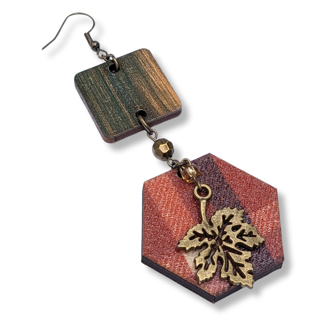 Autumn Woods Flannel Hexagon Earrings