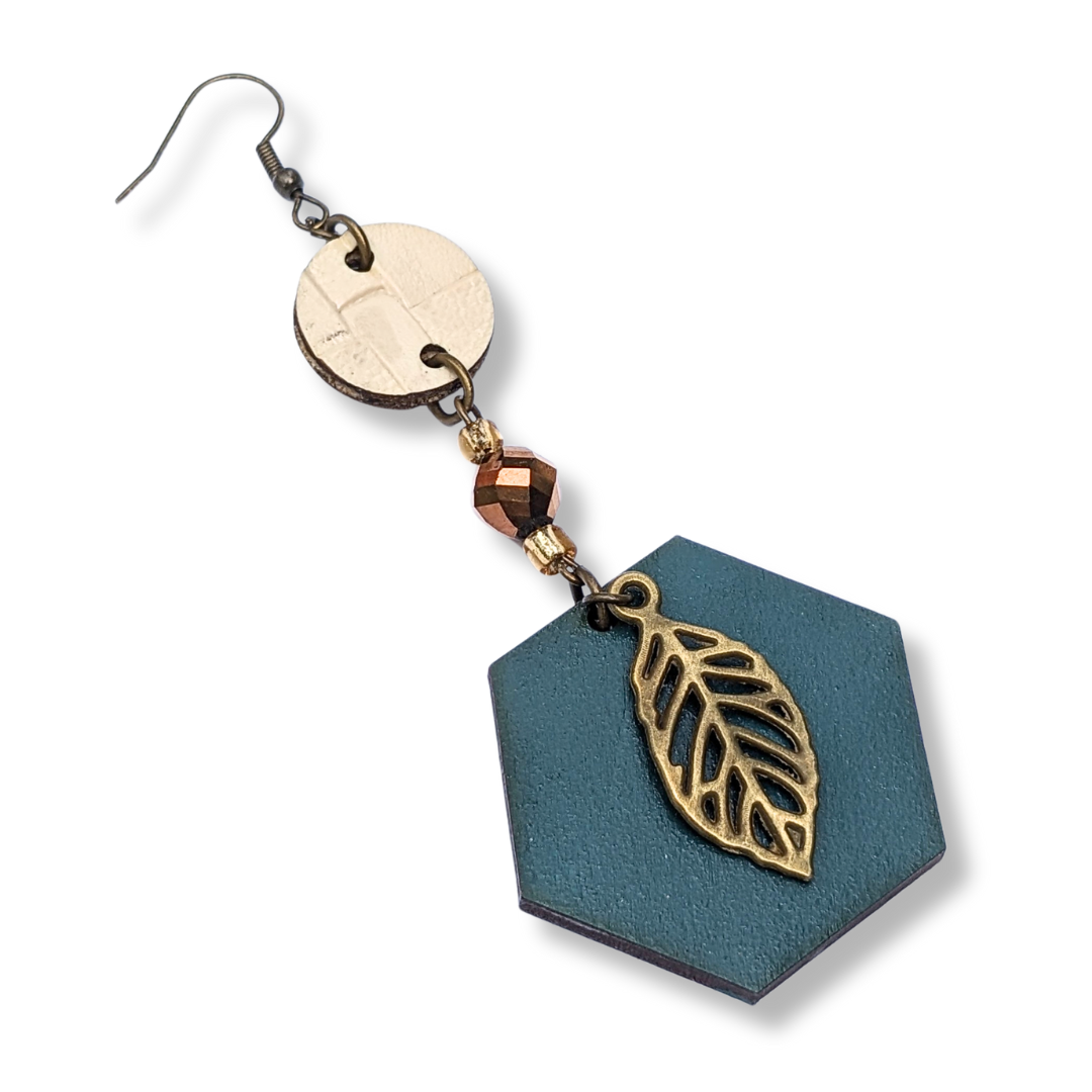 Autumn Woods Teal Hexagon Earrings