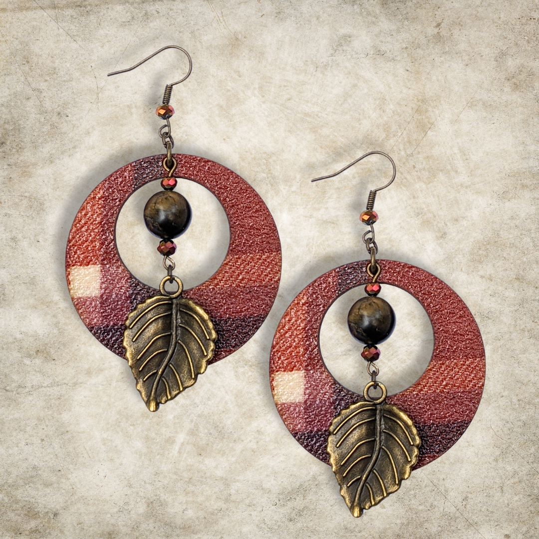 Autumn Woods Flannel Hoop Earrings