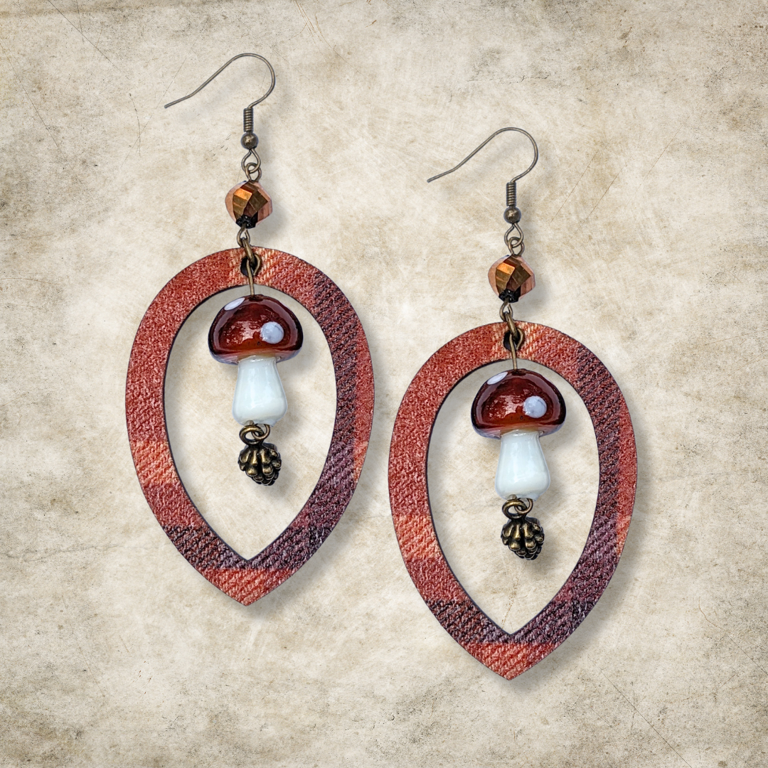 Autumn Woods Flannel Teardrop Earrings