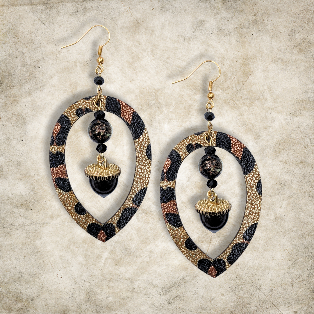 Autumn Woods Leopard Teardrop Earrings