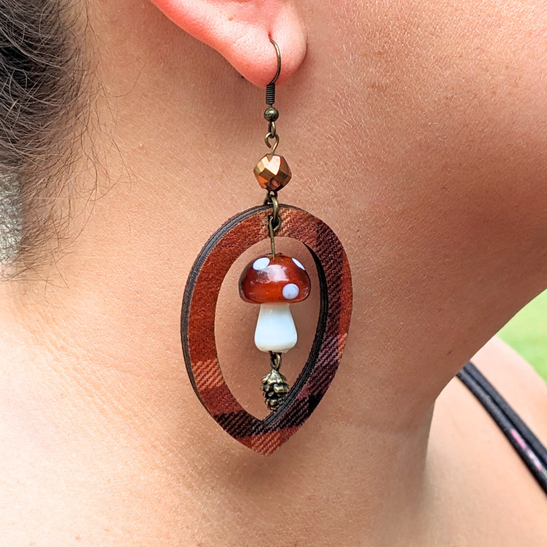 Autumn Woods Flannel Teardrop Earrings