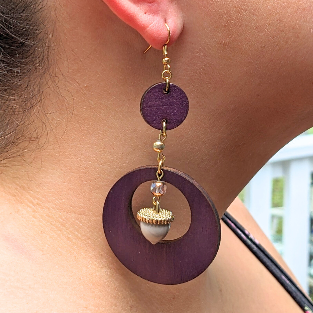 Autumn Woods Purple Hoop Earrings