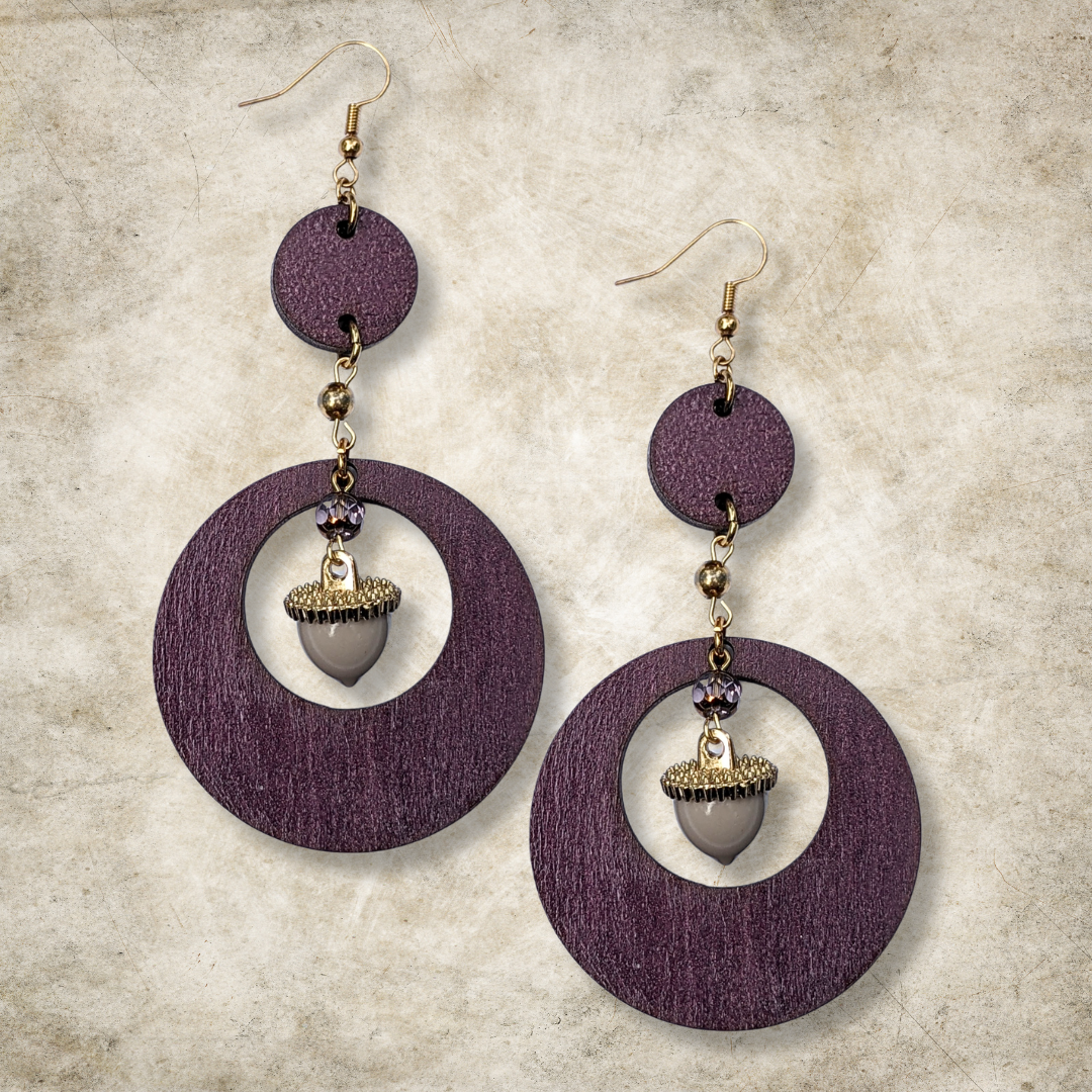 Autumn Woods Purple Hoop Earrings