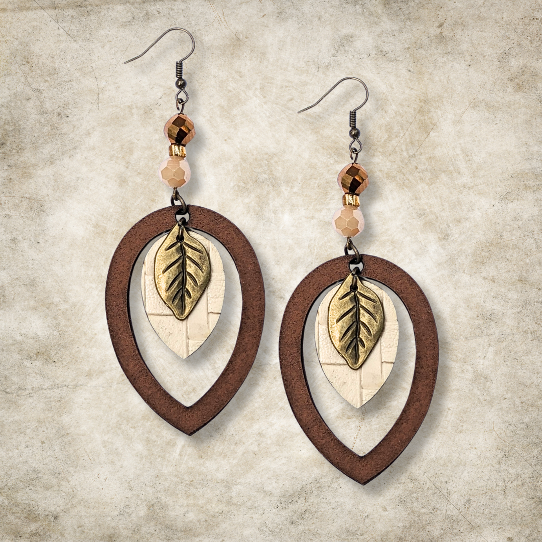 Autumn Woods Brown and Biege Teardrop  Earrings