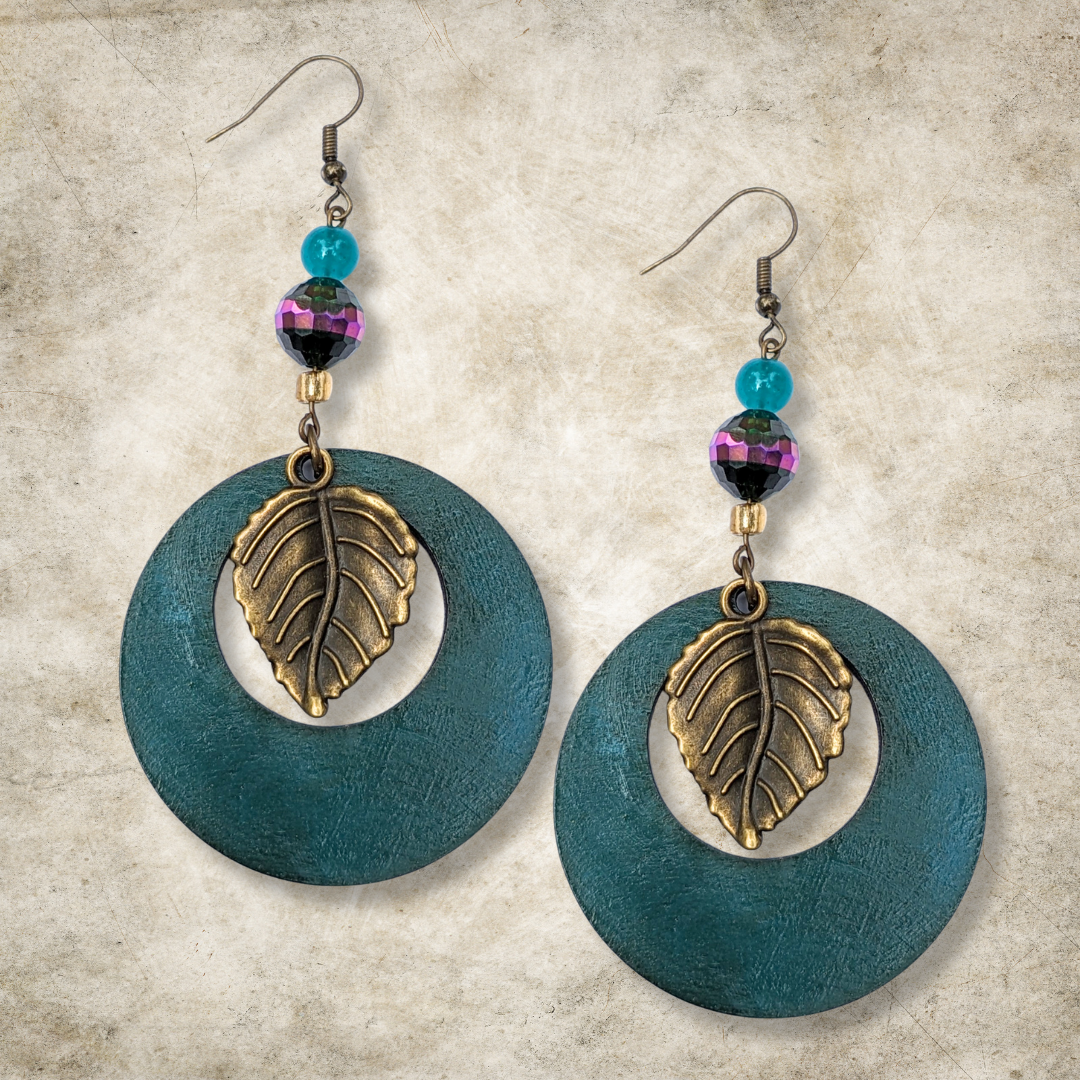 Autumn Woods Teal Hoop Earrings