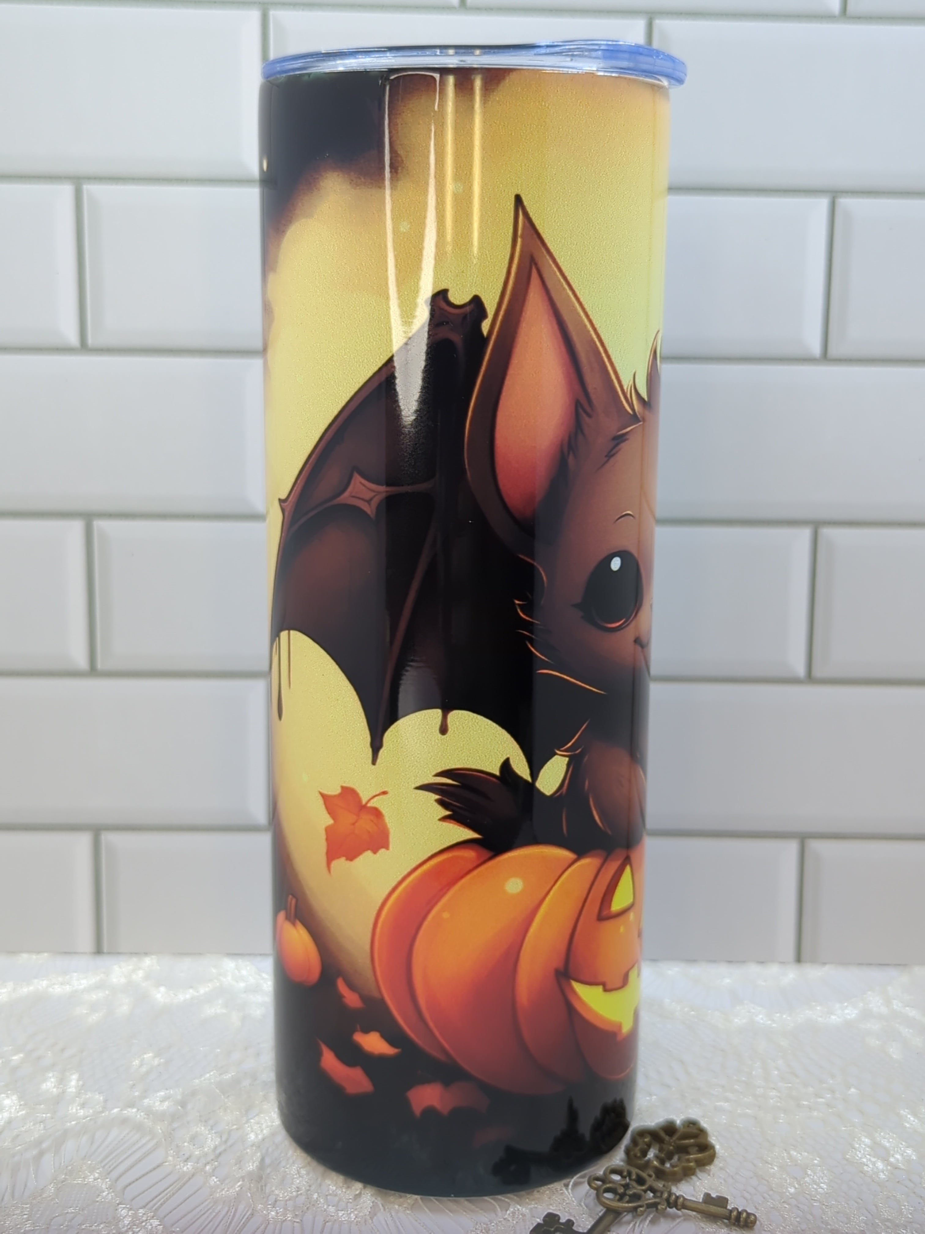 20 oz Bat with Pumpkin Sublimation Tumbler