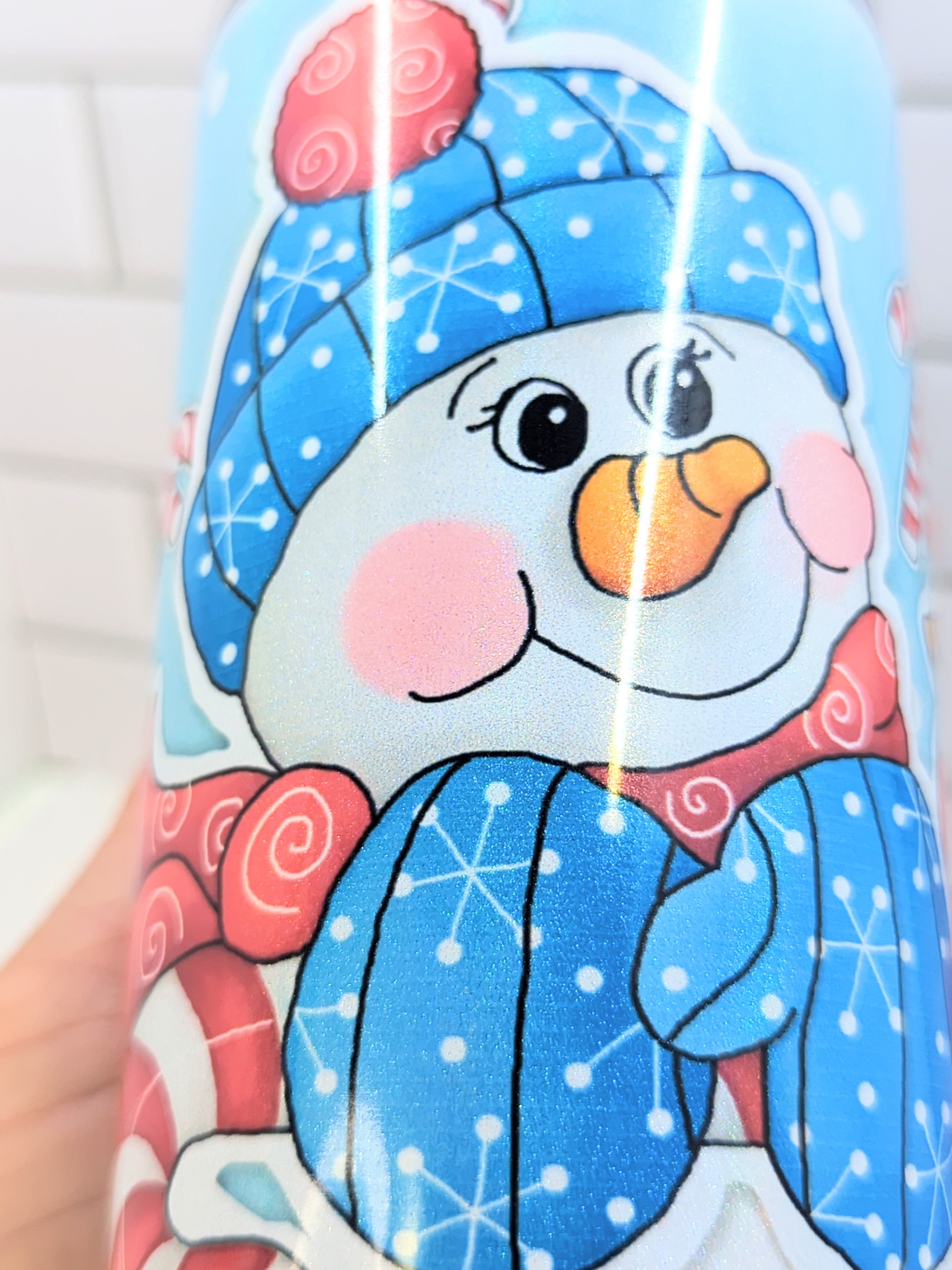 20 oz Warming Cold Heart Snowman on a Glittered Sublimation Tumbler