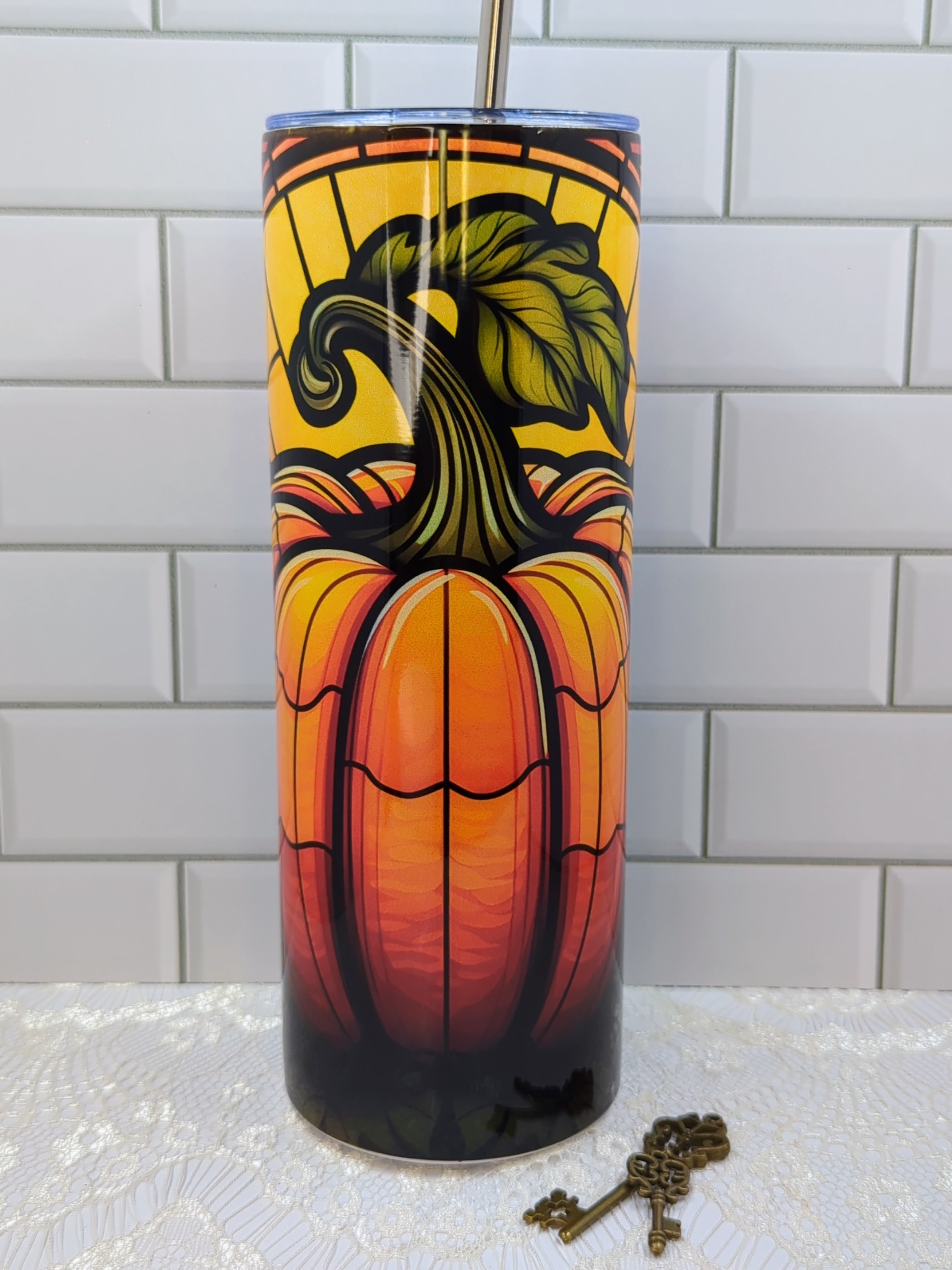 20 oz Stained-Glass Pumpkin Sublimation Tumbler