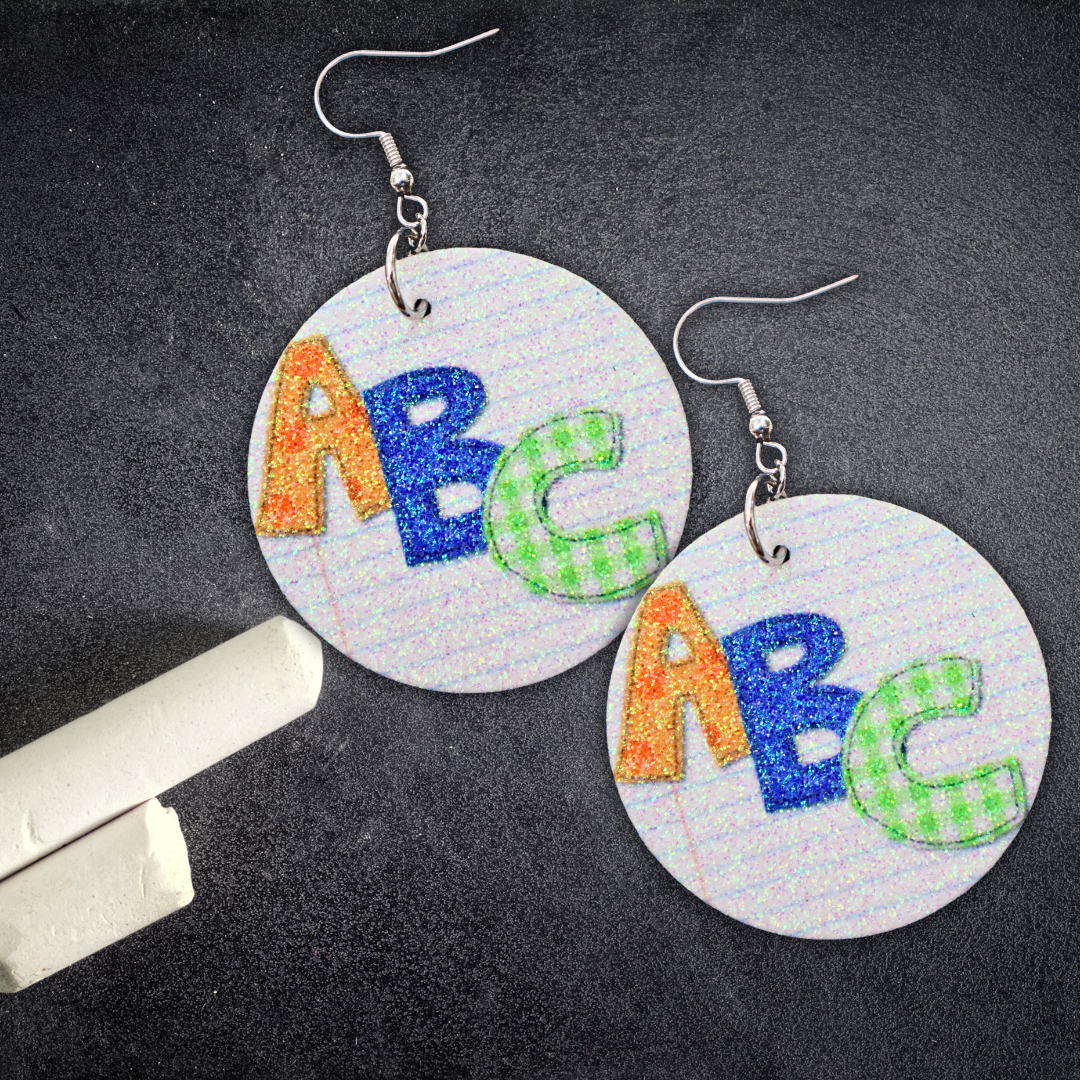 ABC Circle Glitter Earrings