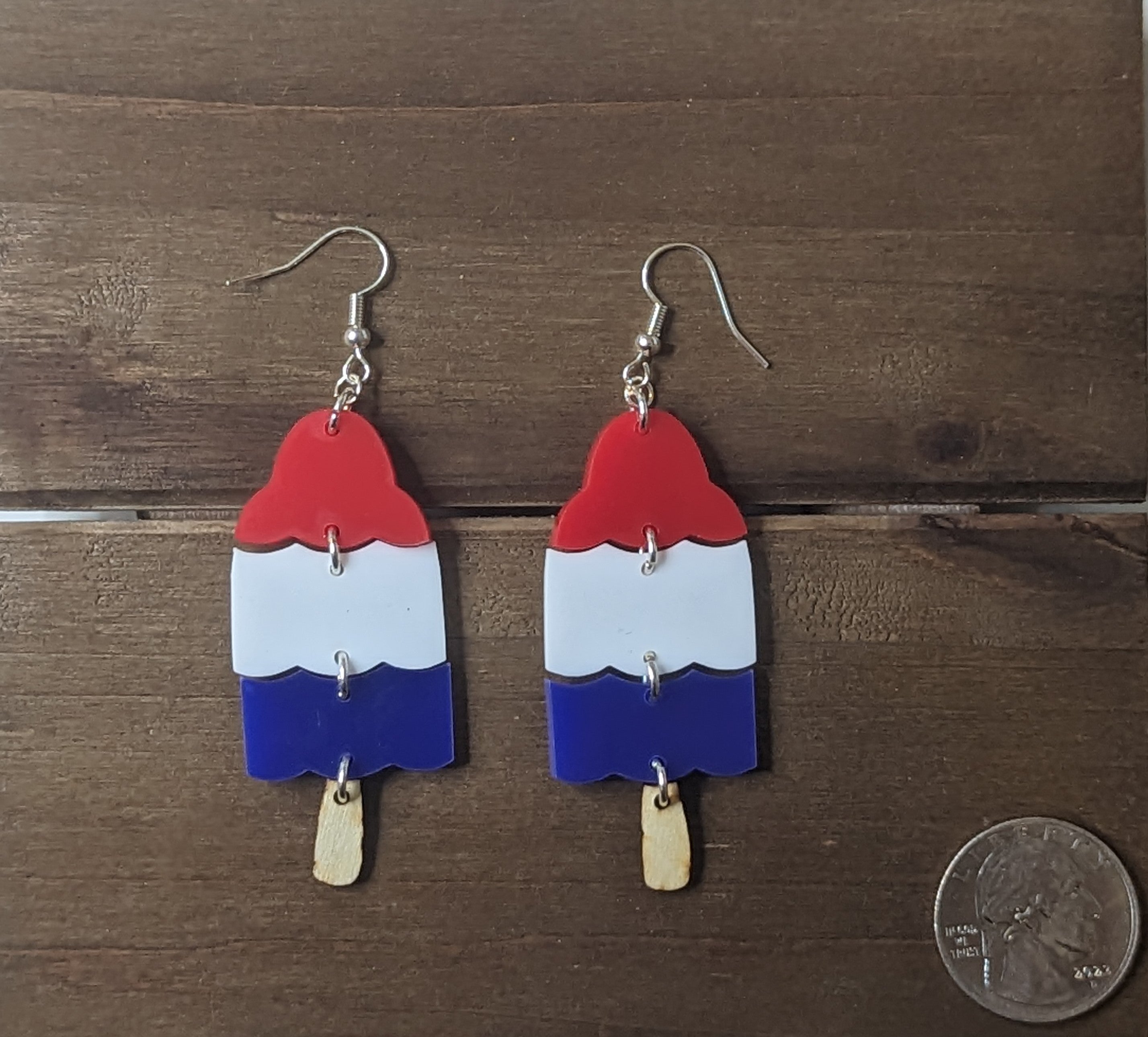 Red White Blue Popsicle Dangle Acrylic Earrings