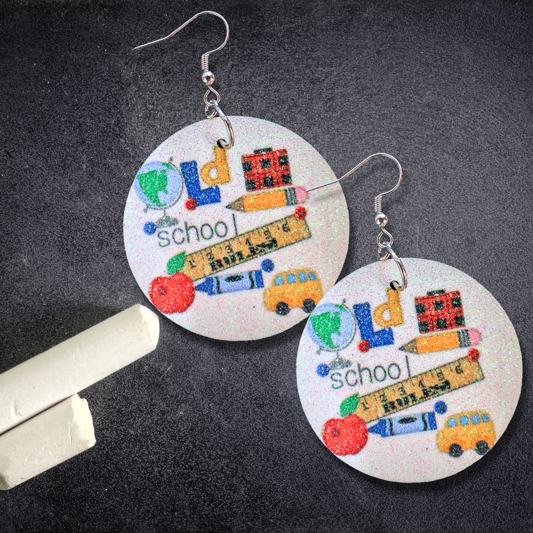 Old School Rules Circle Glitter Earrings