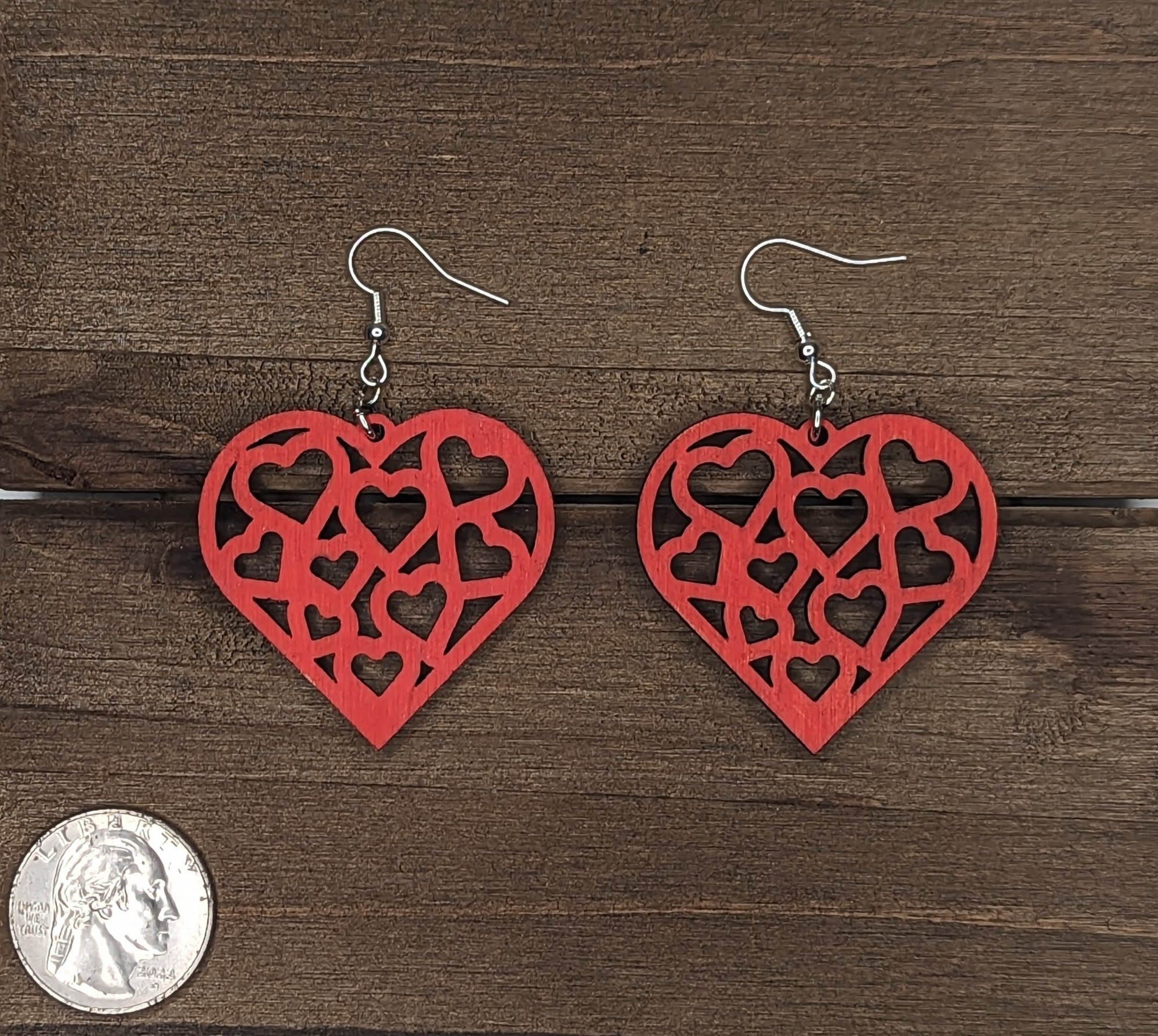 Heart Patterned Wood Earrings