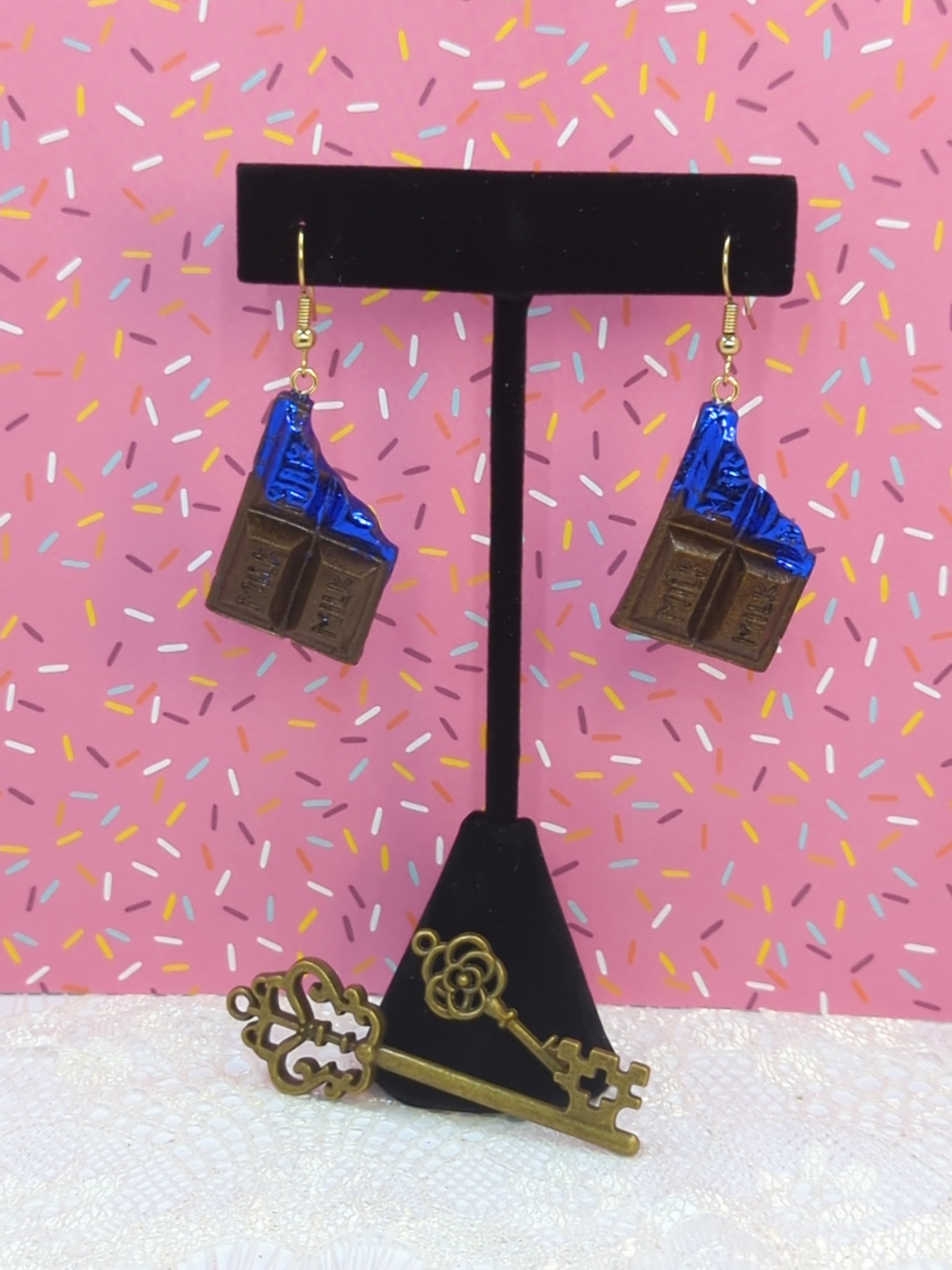 Chocolate Bar Resin Earring (Gold Plated Hooks)