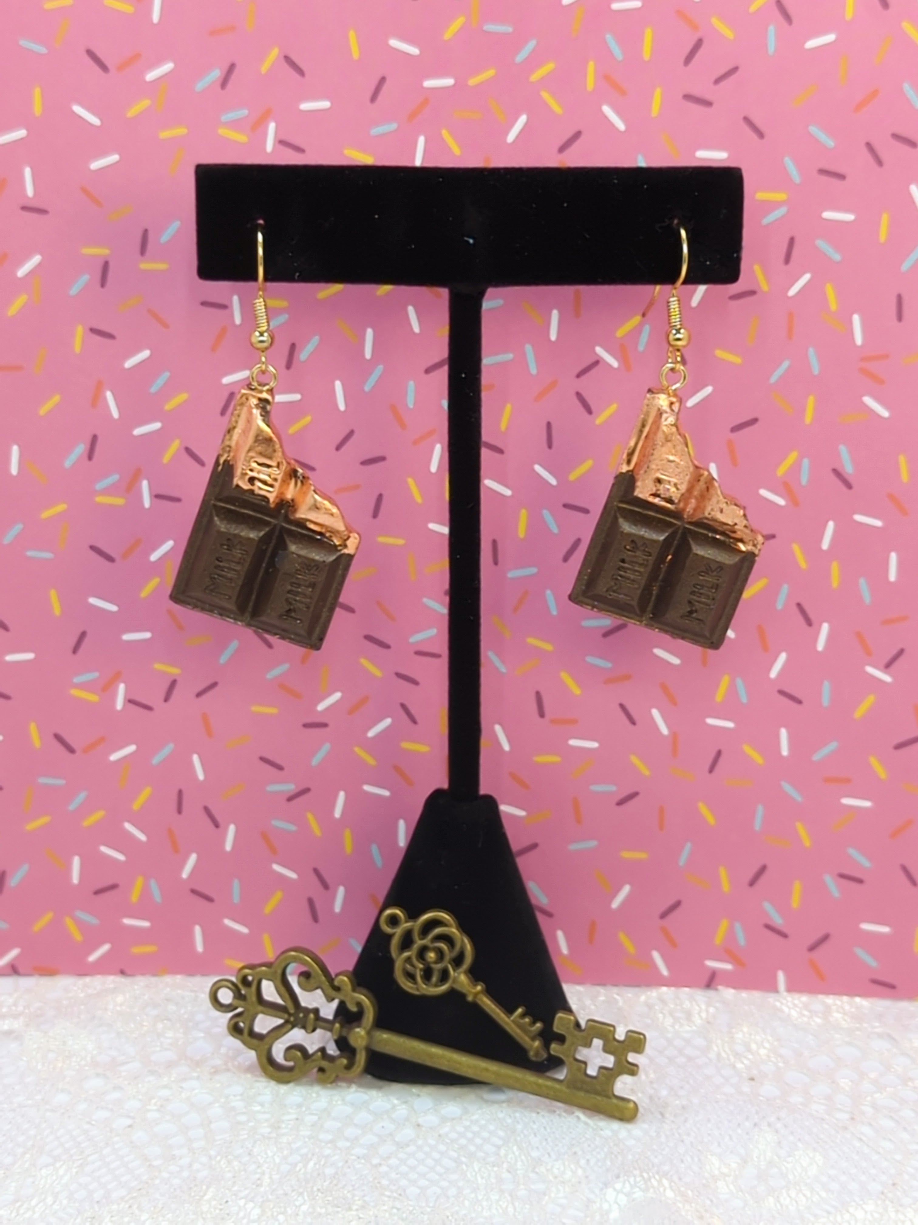 Chocolate Bar Resin Earring (Gold Plated Hooks)