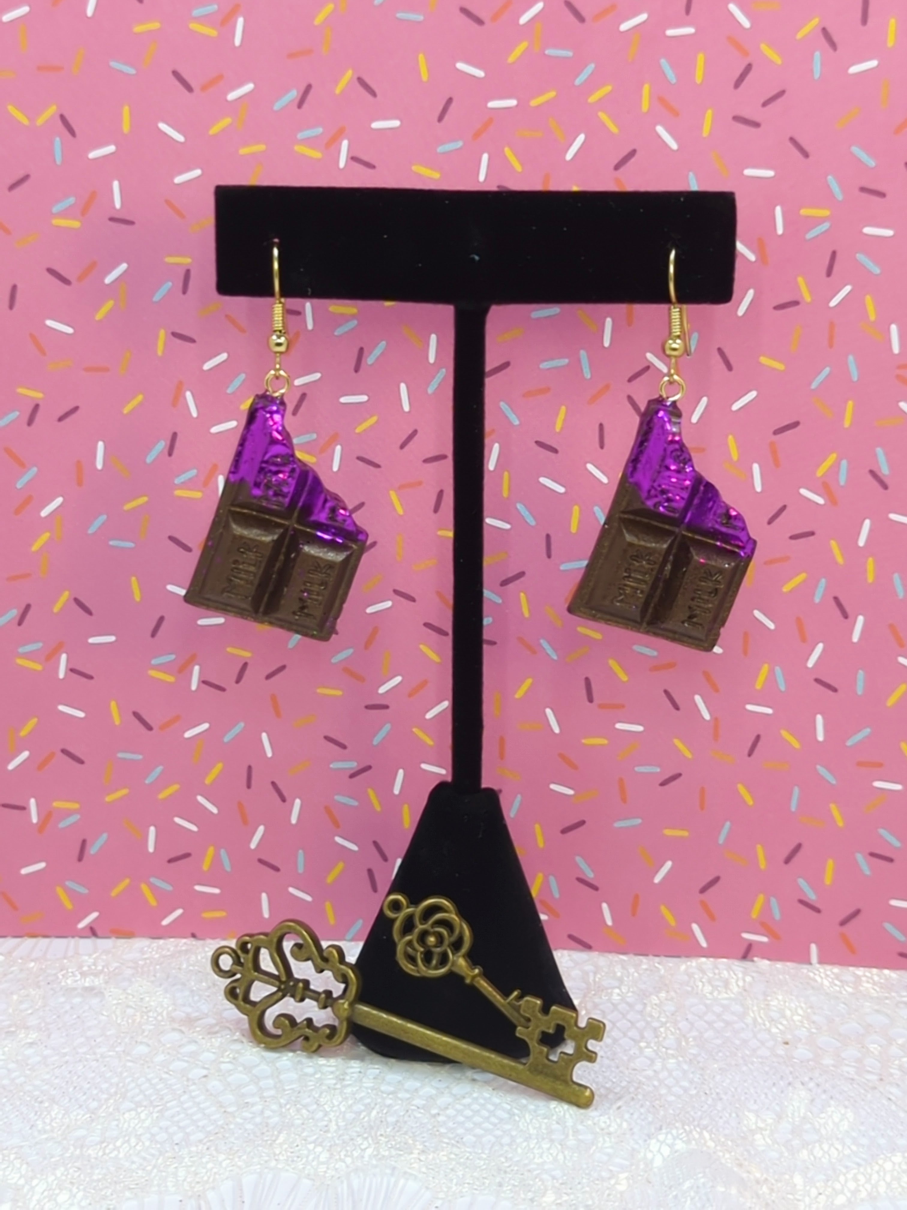 Chocolate Bar Resin Earring (Gold Plated Hooks)