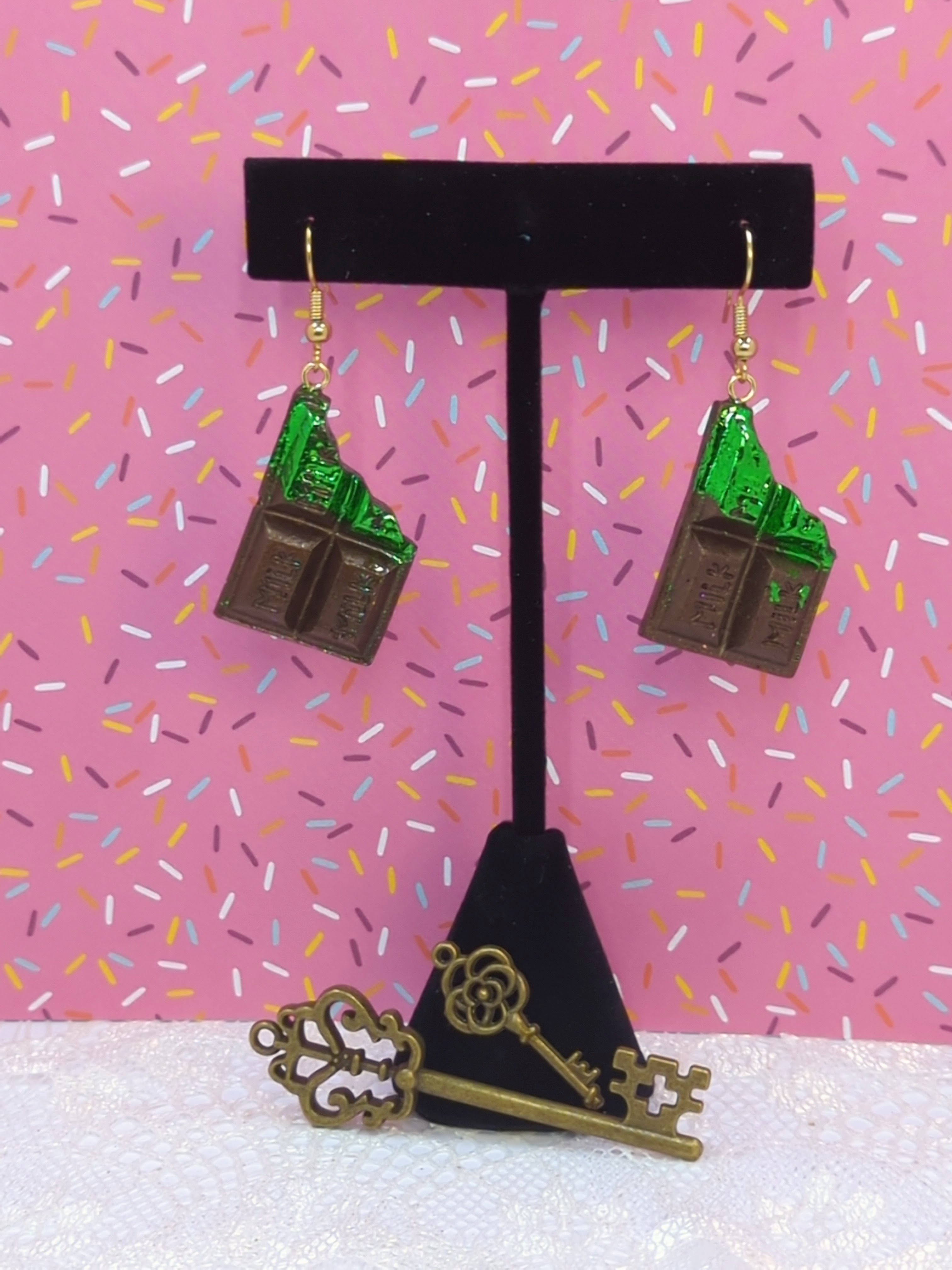 Chocolate Bar Resin Earring (Gold Plated Hooks)