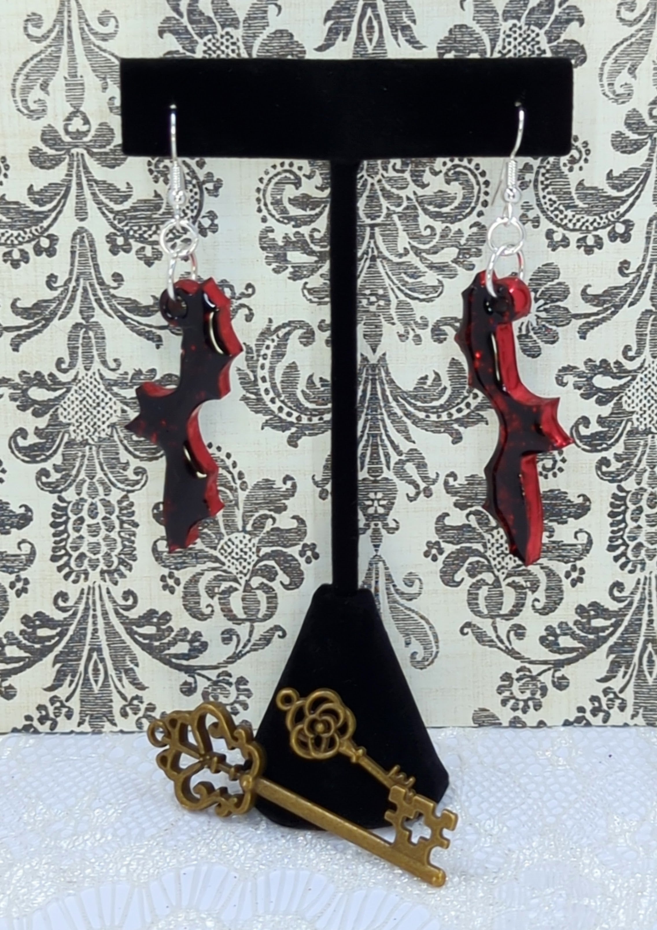 Bat Resin Earrings (Black with Red Trim)