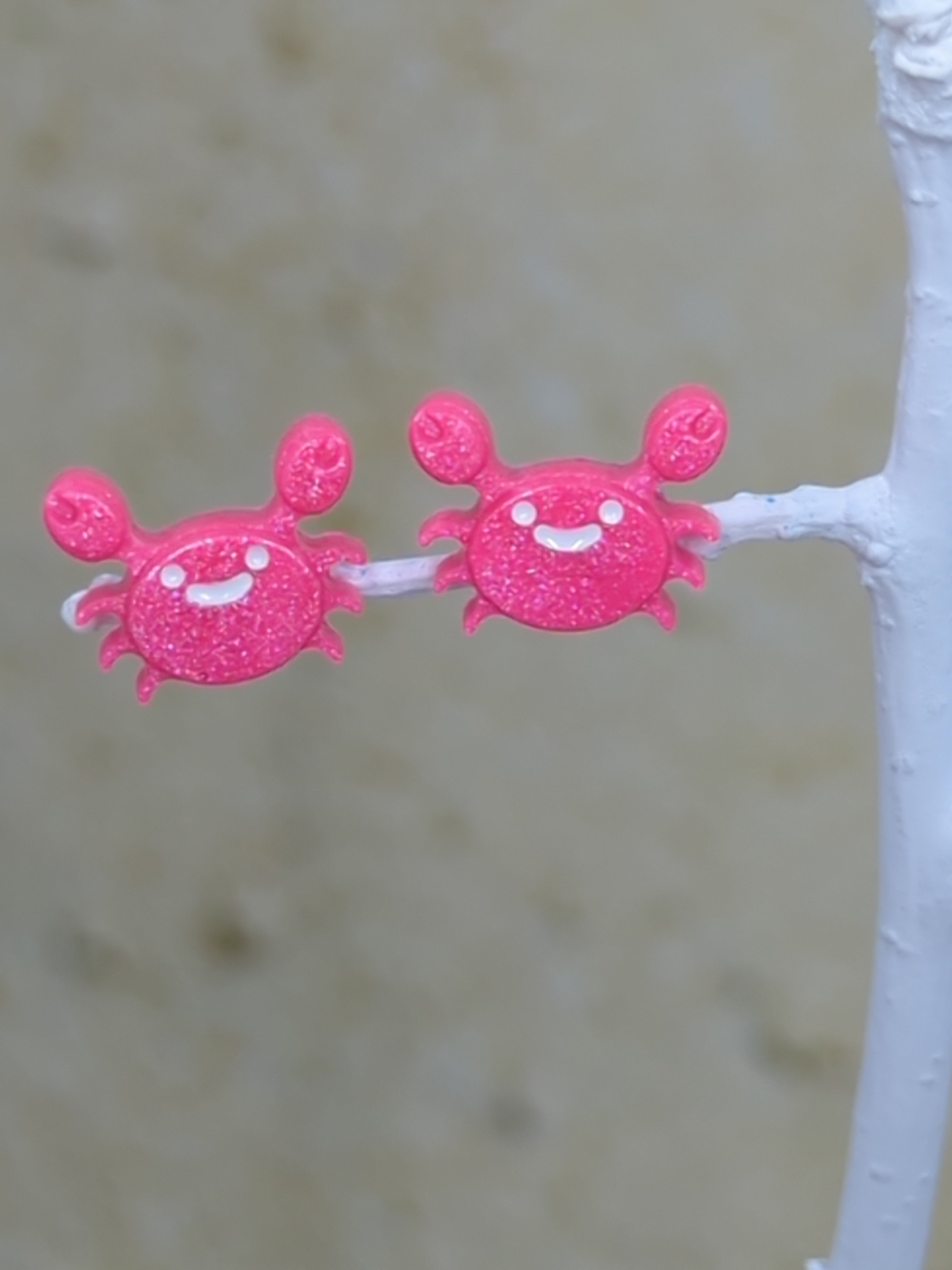 Crab Stud Resin Earrings (Hot Pink Shimmer)