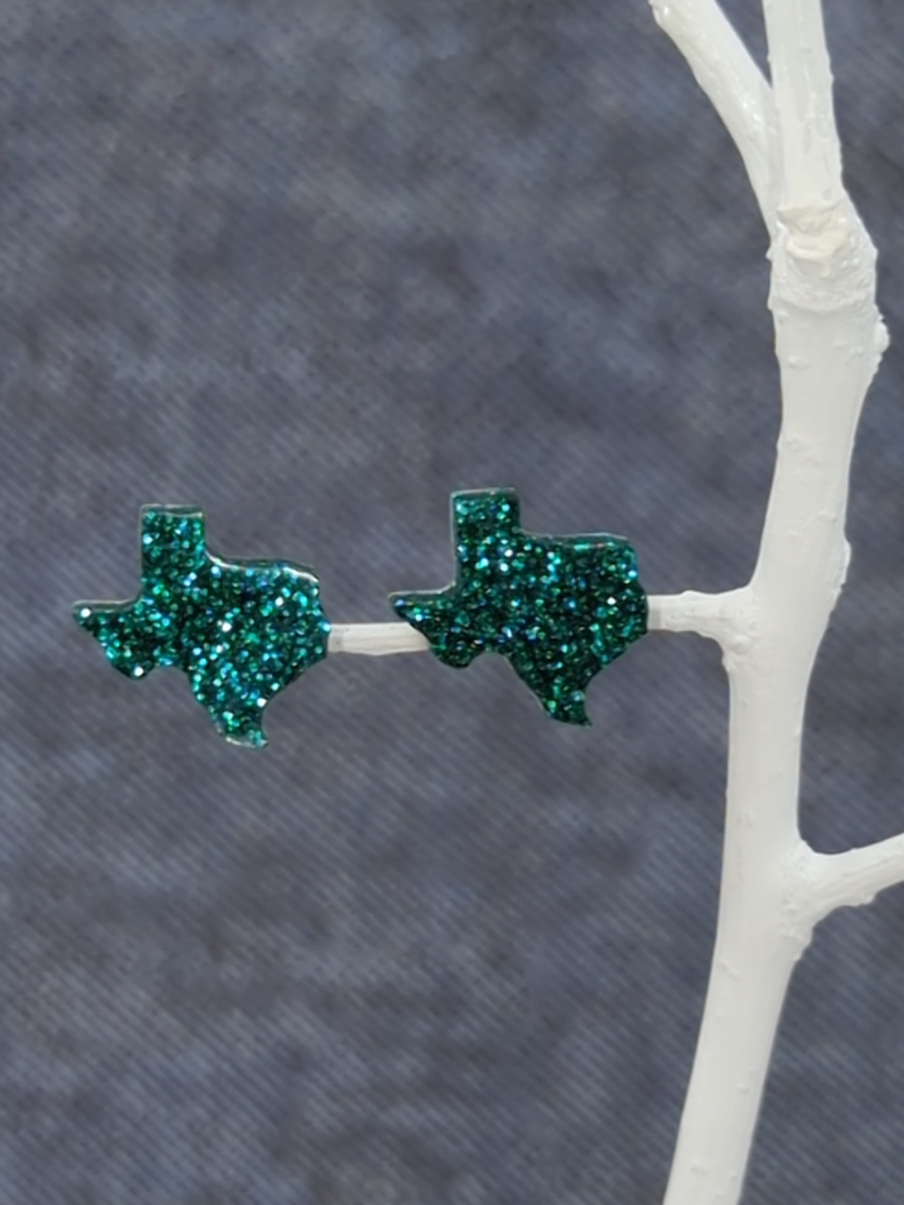 Texas Stud Resin Earrings (Teal Glitter)