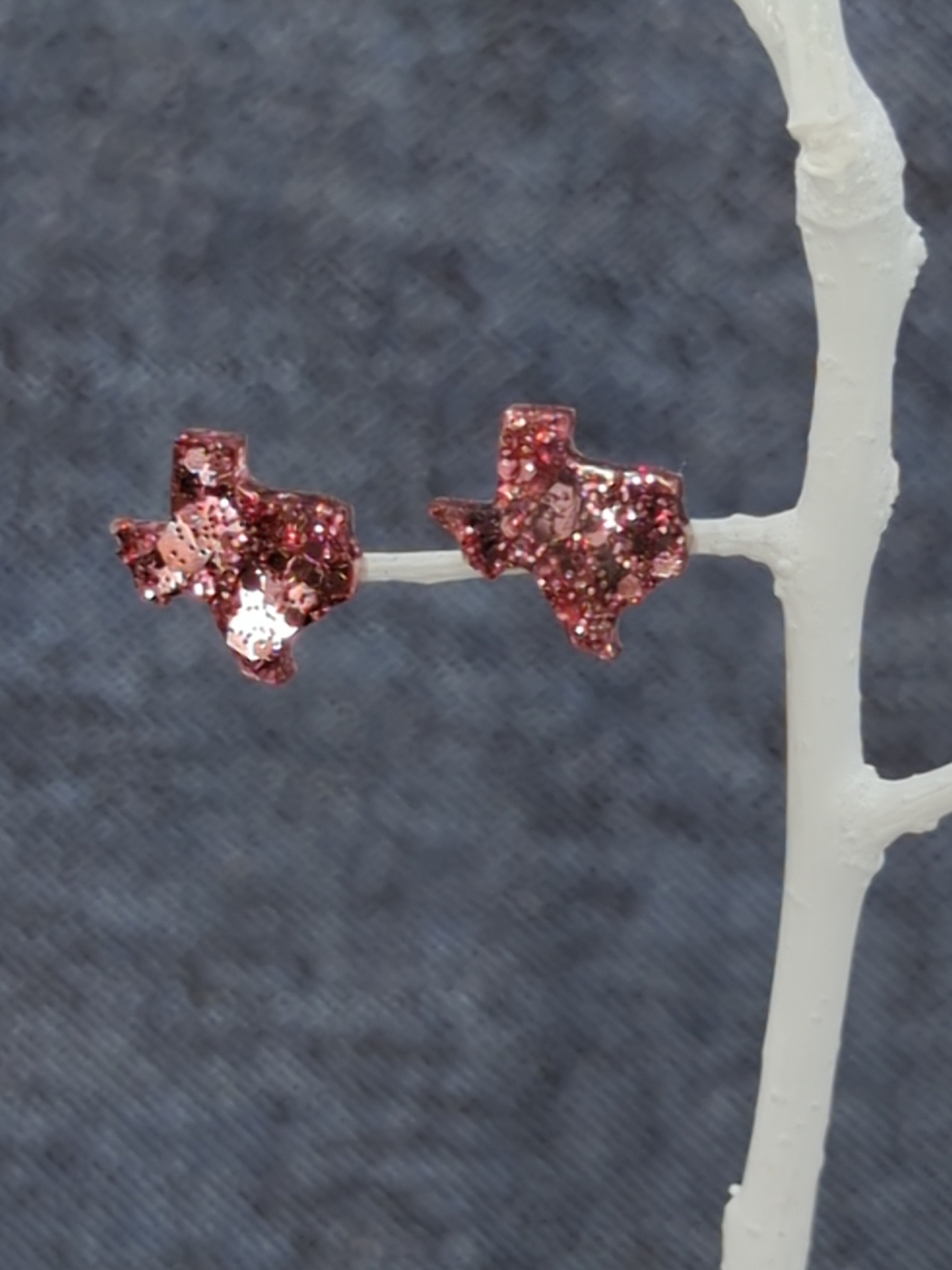 Texas Stud Resin Earrings (Rose Gold Glitter)