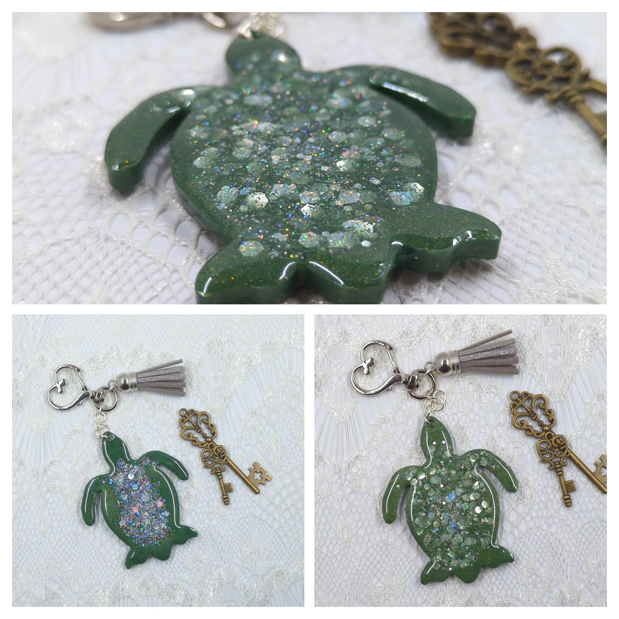 Large Turtle Resin Keychain (Dark Green)