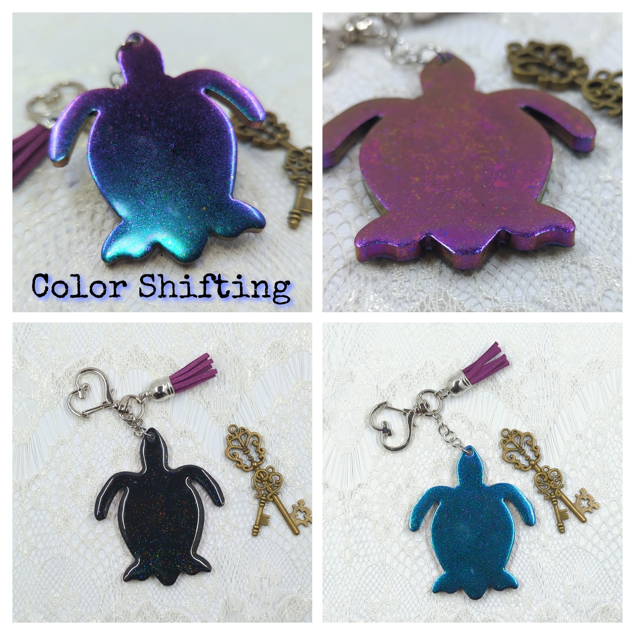 Large Turtle Resin Keychain (Blue/Green/Purple Shifting)