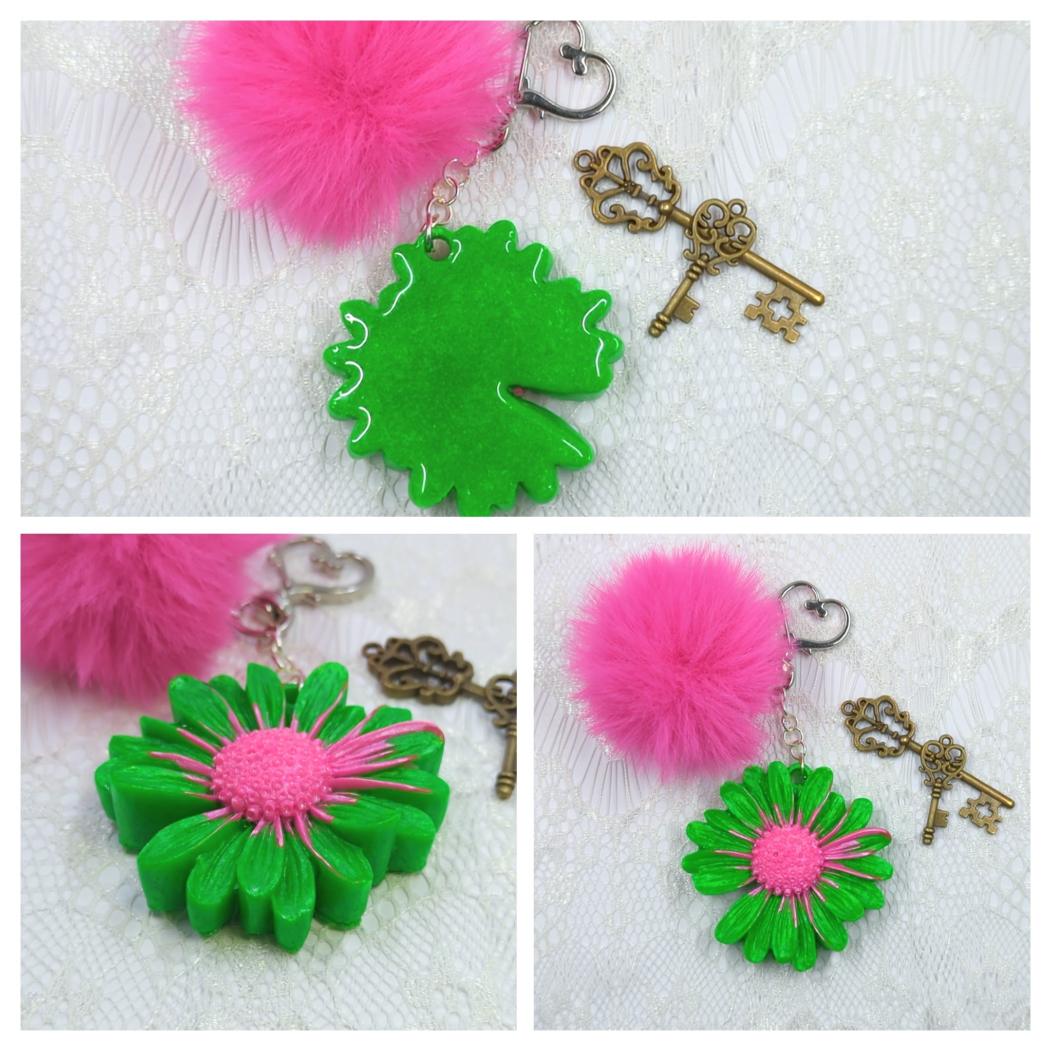 Daisy Resin Keychain (Neon Green/Pink)