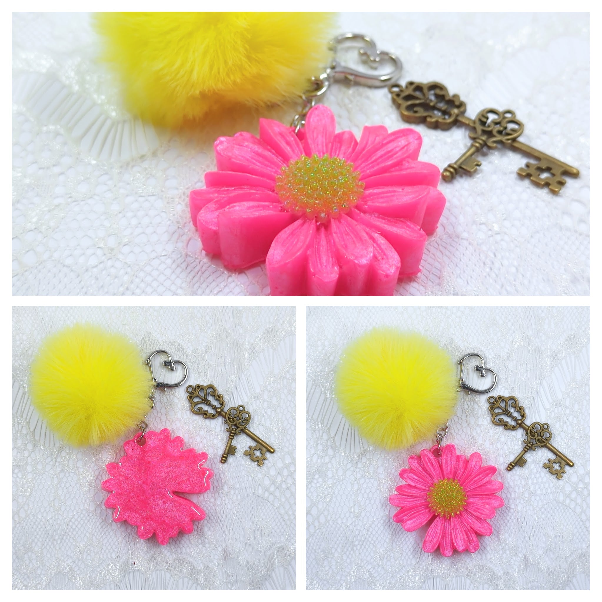 Daisy Resin Keychain (Neon Pink/Yellow)