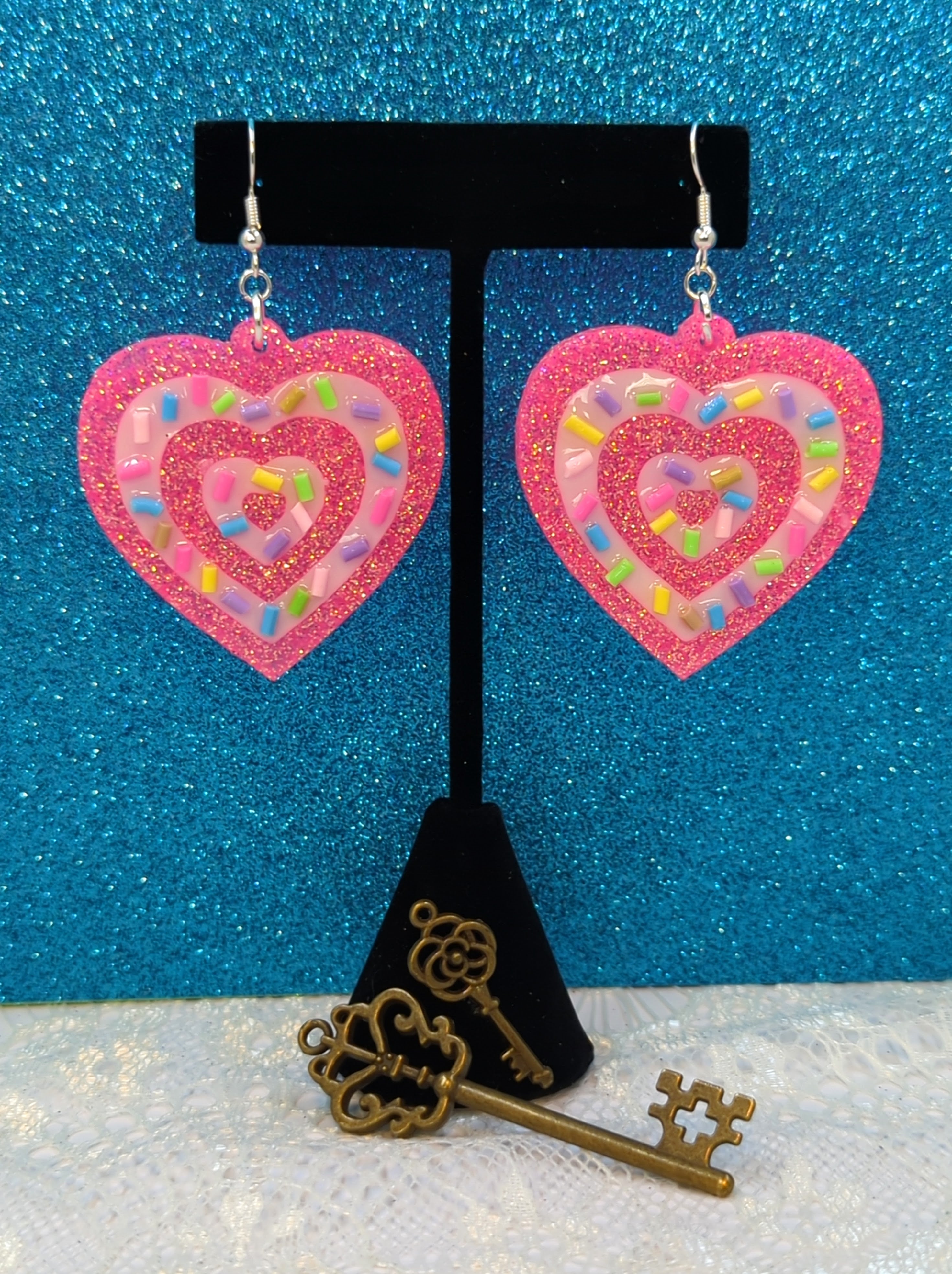 Layered Heart Resin Earrings (Pink with Sprinkles)