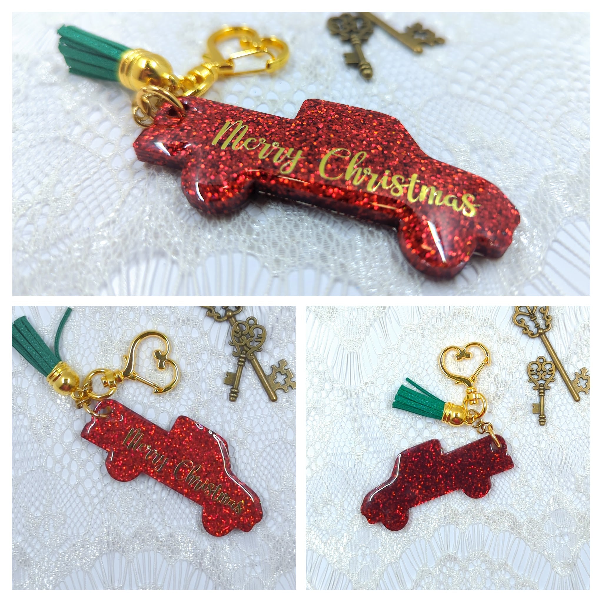 Christmas Pickup Truck Resin Keychain