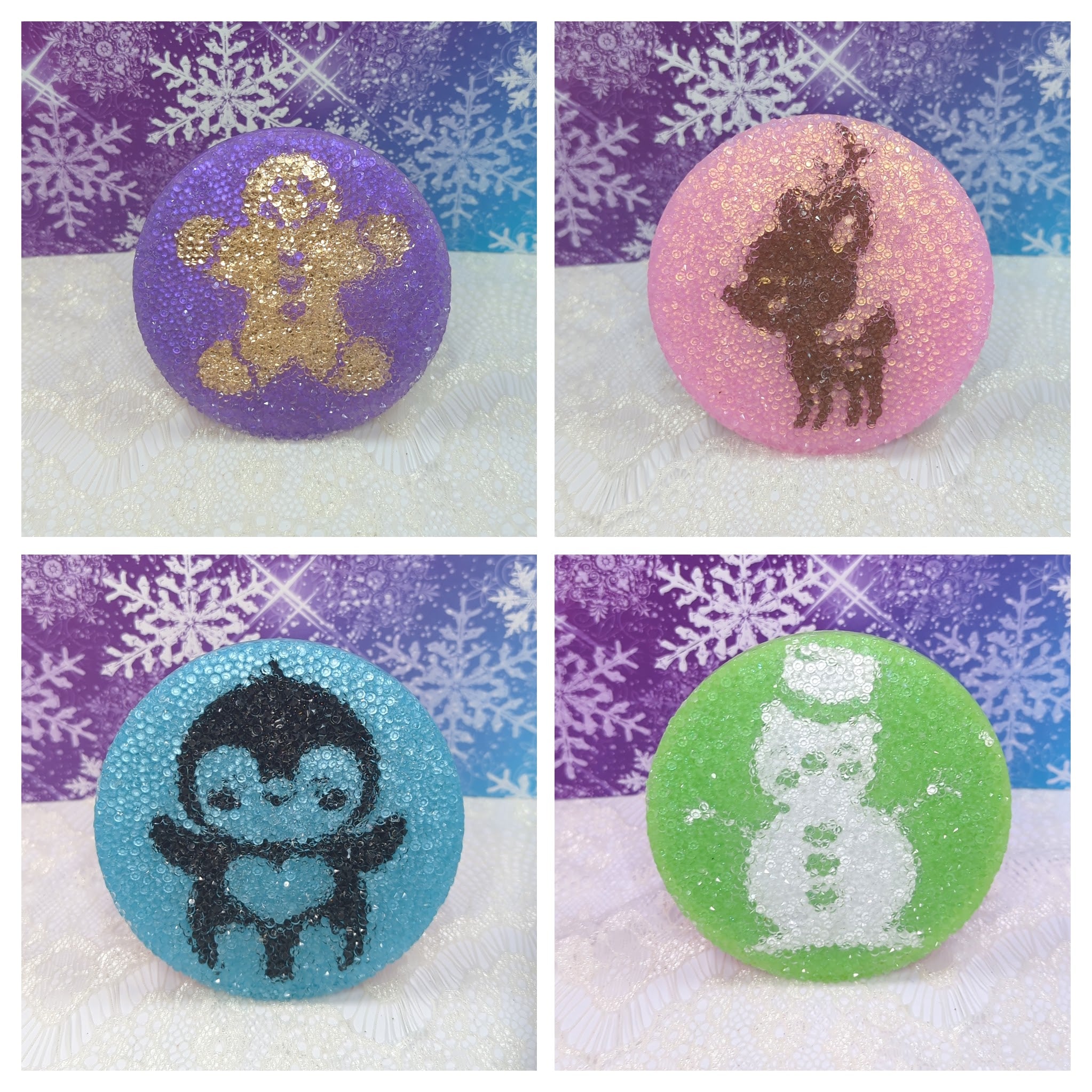 4pc Pastel Christmas Character Resin Druzy Coaster Set