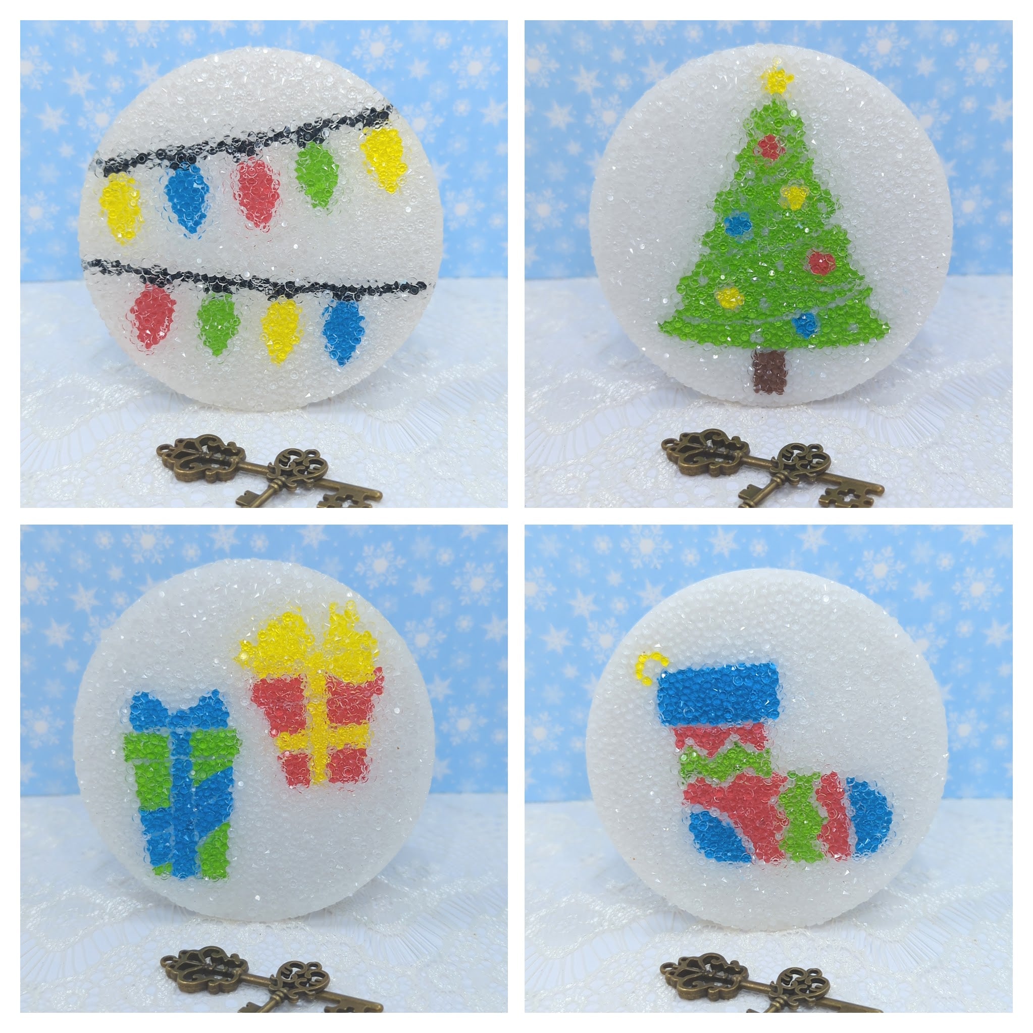 4pc Christmas Items Resin Druzy Coaster Set