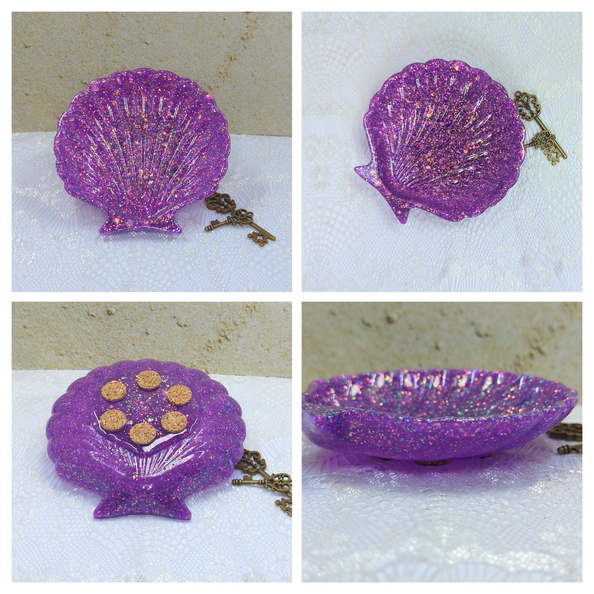 Seashell Resin Dish (Magenta w/ Iridescent Flakes)