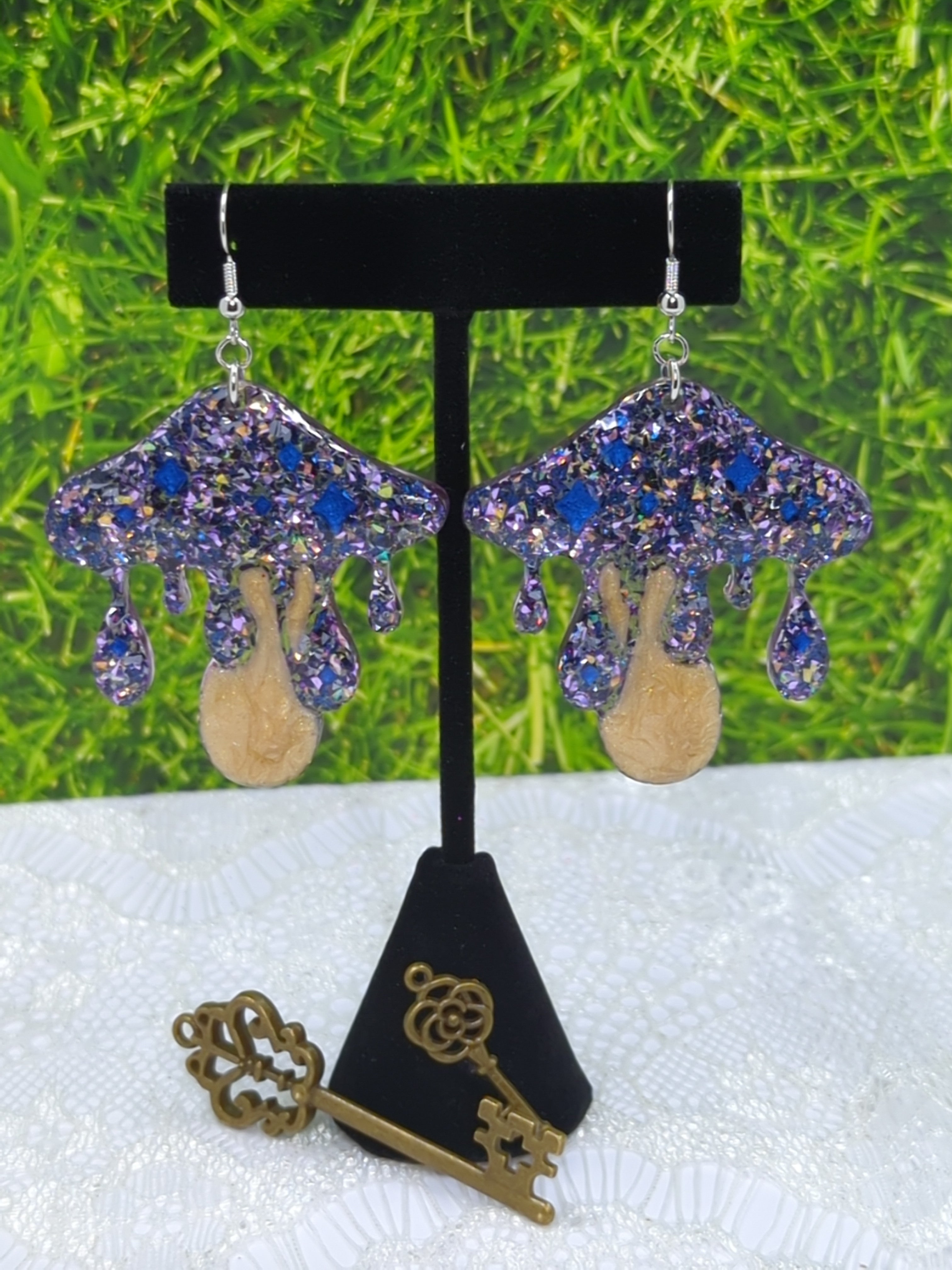 Dripping Mushroom Resin Earrings (Purple/Blue Mix)