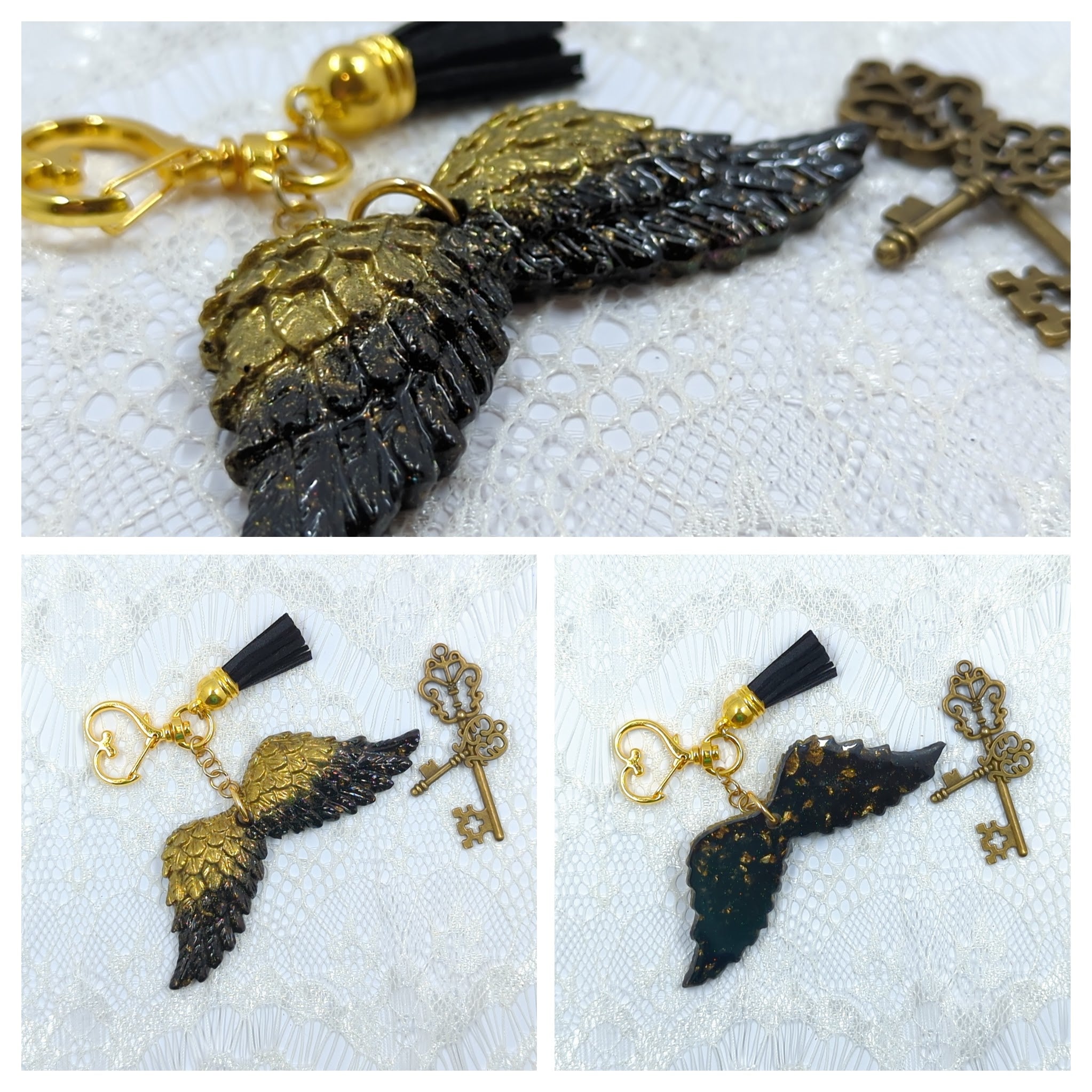 Wing Resin Keychain (Black/Gold)