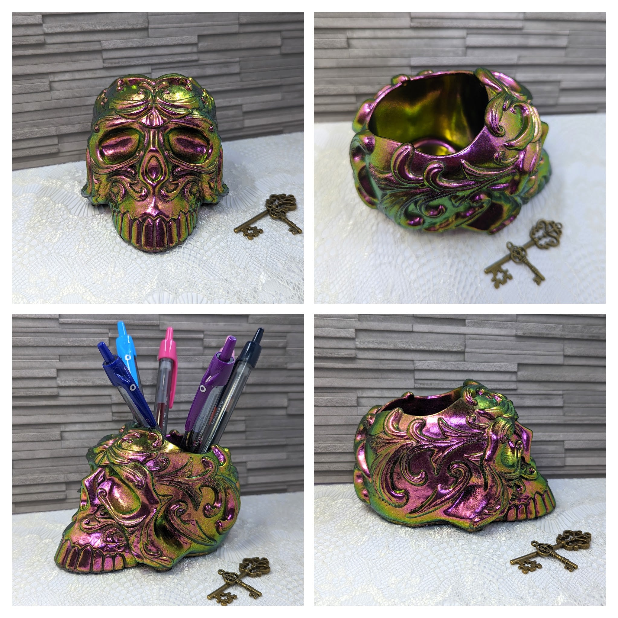 Orante Skull Resin Container (Purple/Green/Yellow Shifting)