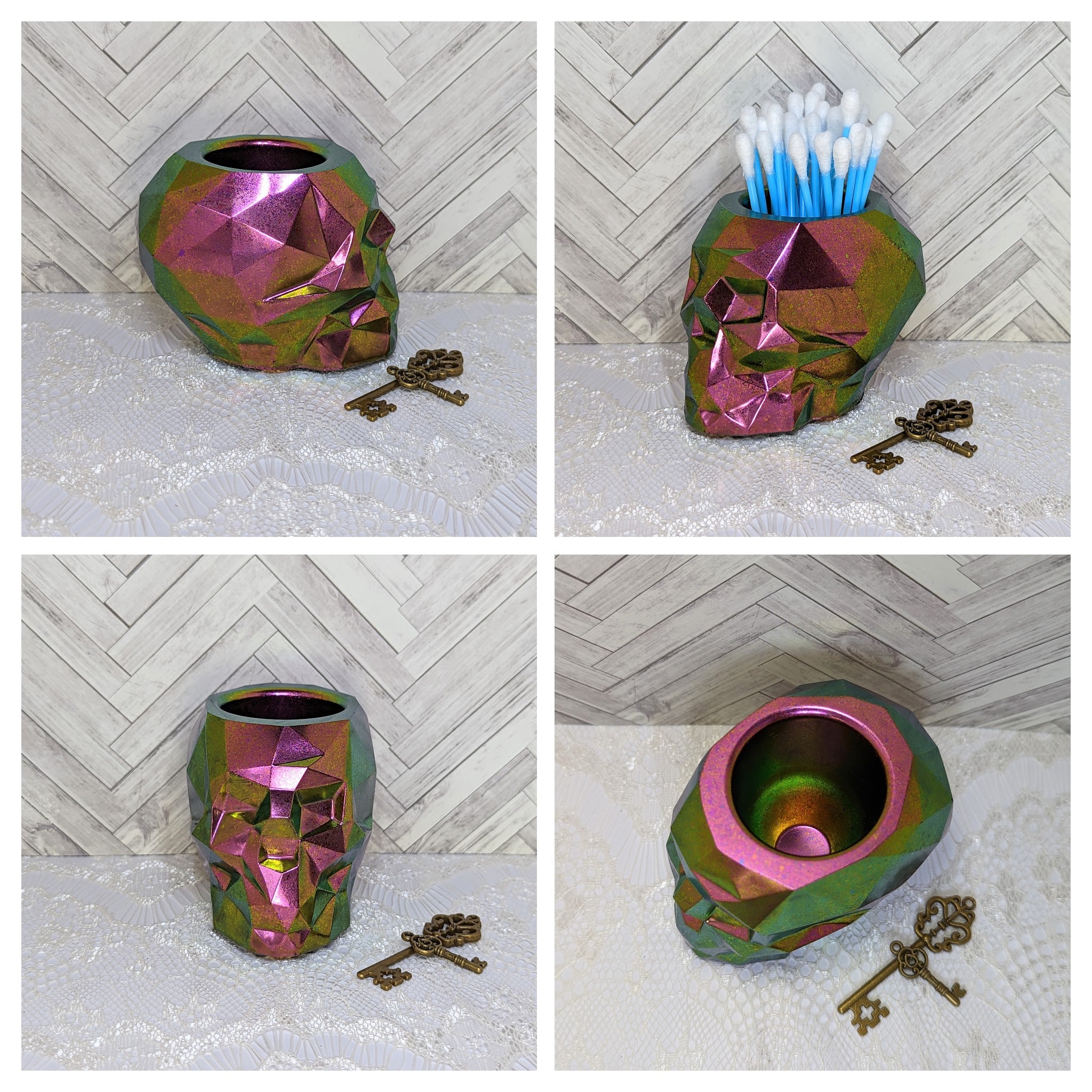 Geometric Skull Resin Container (Purple/Green/Yellow Shifting)