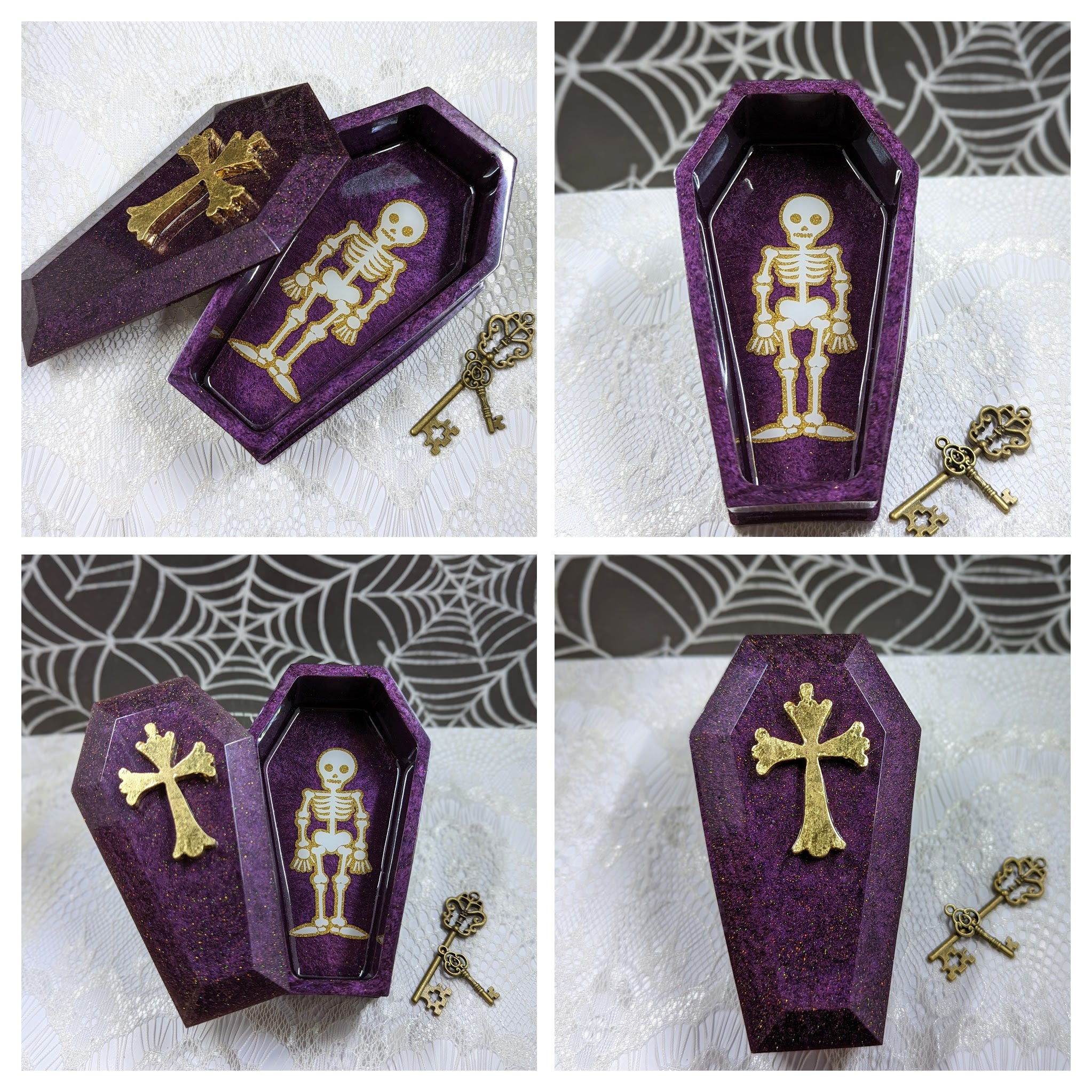 Coffin Resin Container with Lid (Purple/Gold)