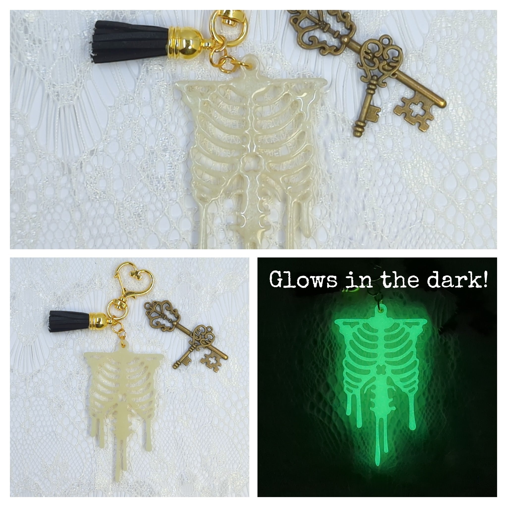 Skeleton Torso Resin Keychain (GITD White)