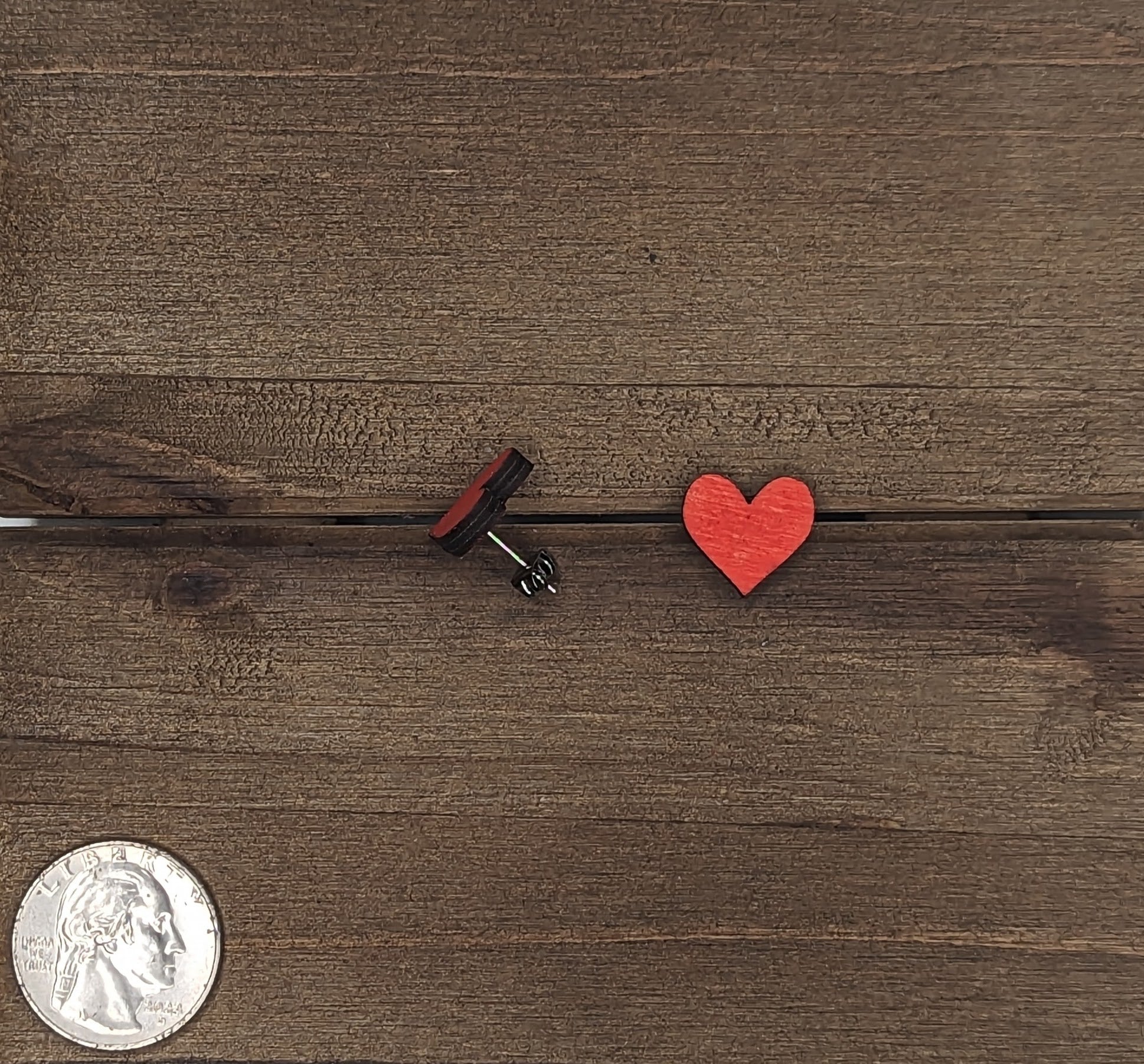 Small Heart Wood Stud Earrings