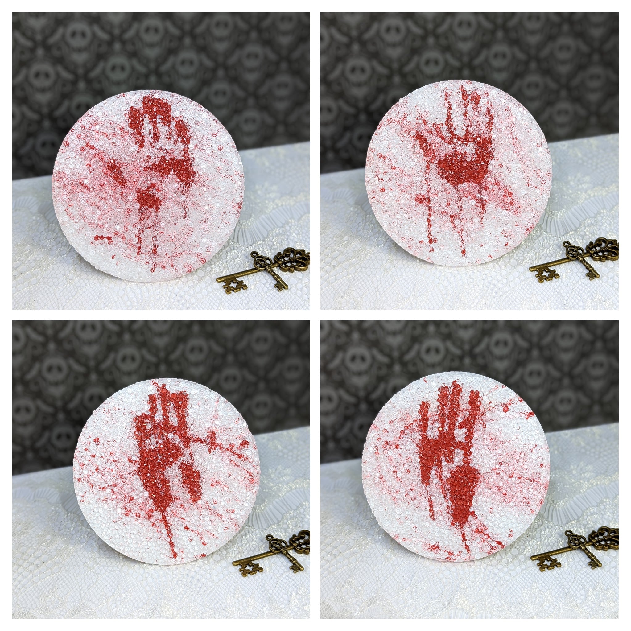 4pc Handprint Paint Splattered Resin Druzy Coaster Set